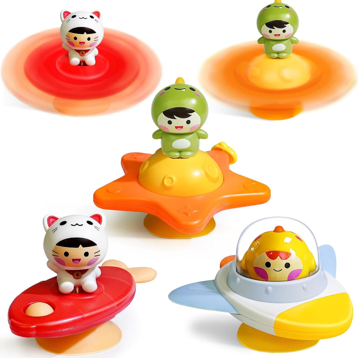 BEESTECH Suction Cup Spinner Toys for 1 2 3 Years Old Boys Girls, Bath Toys for Toddlers 1-3, Travel Toys for Kids Car Rides Flight Trip, Novelty Spinning Top for Baby Gifts