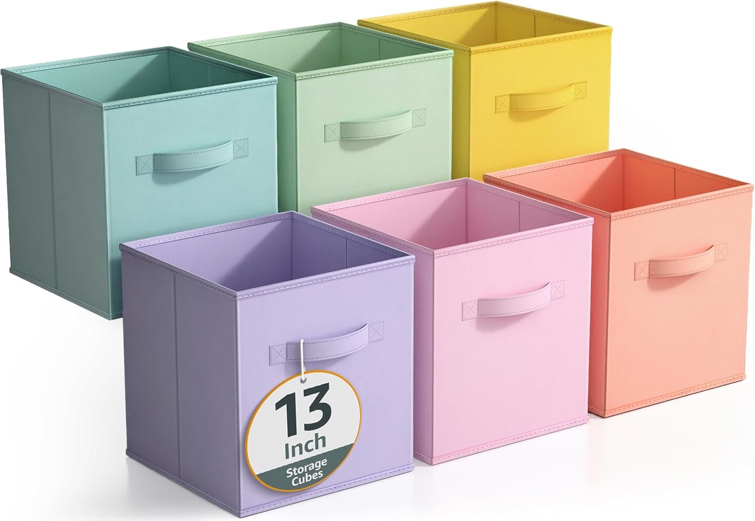 Sorbus Cube Storage Bin, Fabric, 6 Pack (13 Inch, Pastel Multi-Color)