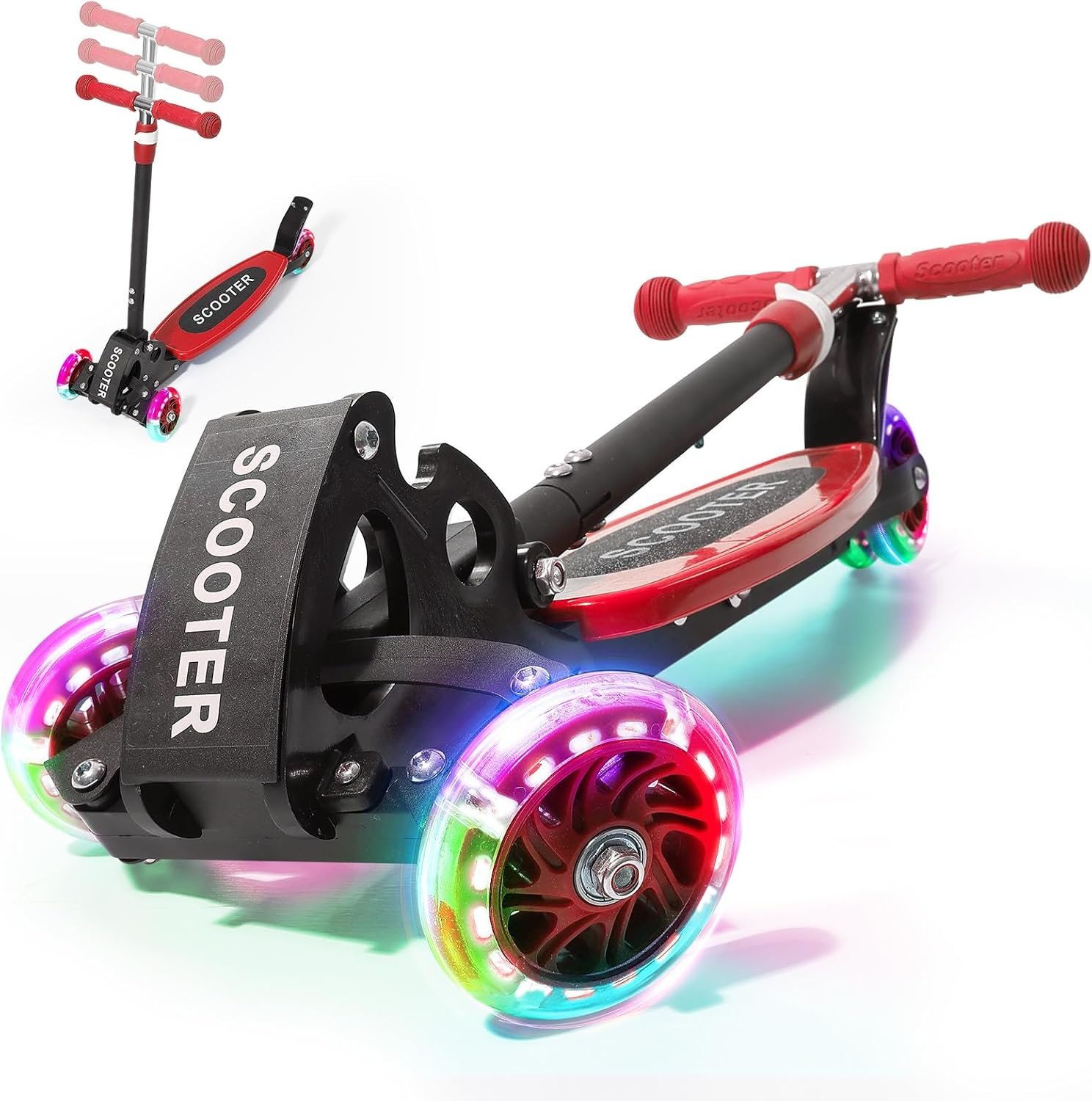 3 Wheel Scooter for Kids Ages 3-12, LED Light-Up Kids Kick Scooter–Portable Foldable, Adjustable Height, Durable Metal Construction, 6″ Extra Wide Deck for Outdoor Activities,Child Safety Certified