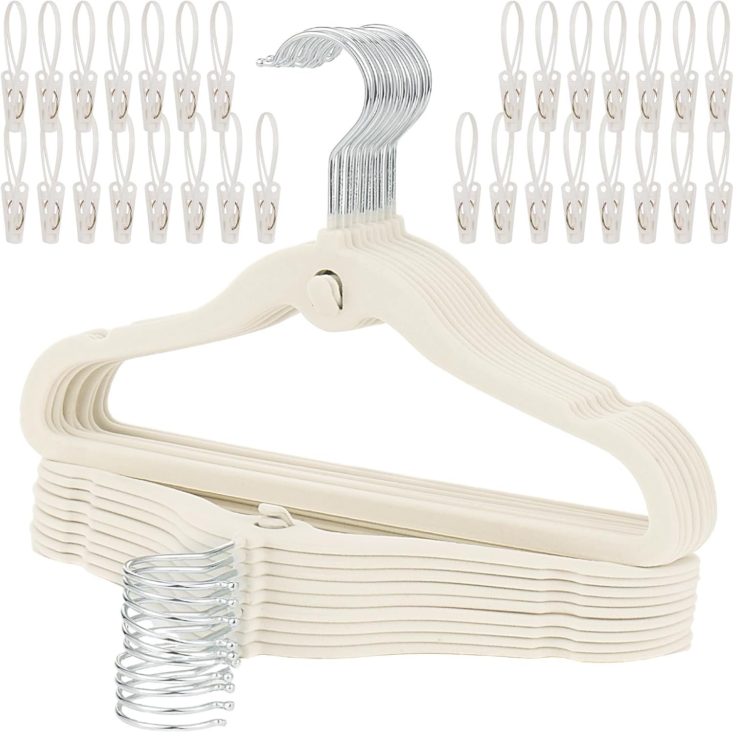 Kids Velvet Hanger 50 Pack, 11.8″ Clothes Hanger with 30 Clips, Non-Slip Flocked Hangers, Space Saving Small Clothes Hangers for Closet, Coats, Pants, Dresses (Beige)