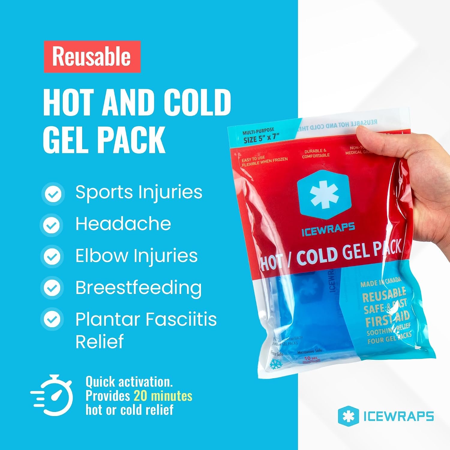 ICEWRAPS Reusable Ice Packs Compact 5 x 7 inches, Soft Cooling Pack 4 Pack