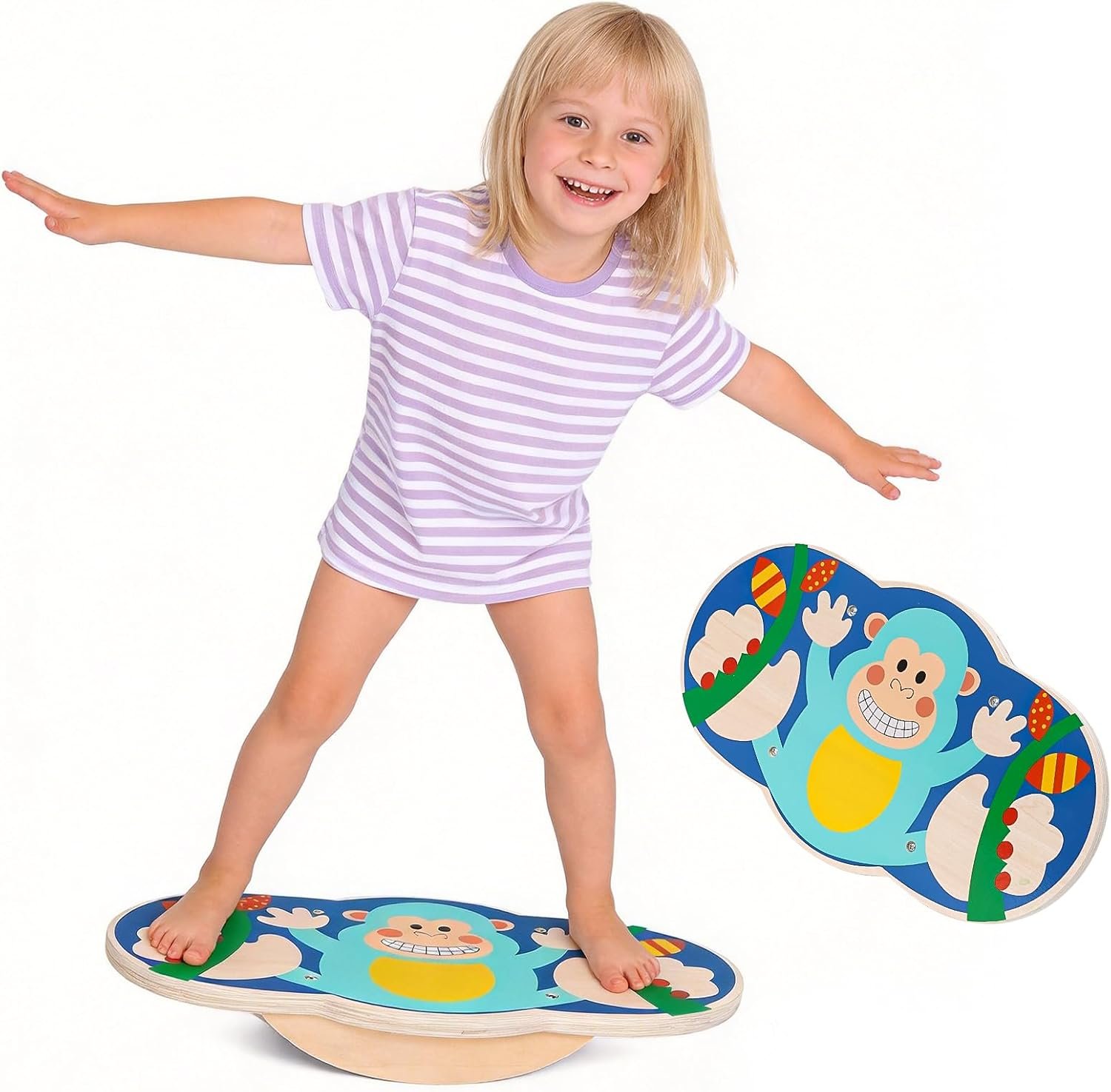 Jomifin Kids Wobble Balance Board – Wooden Rocker Board for Toddlers & Children, 123 LBS Durable Montessori Sensory Training Toy,