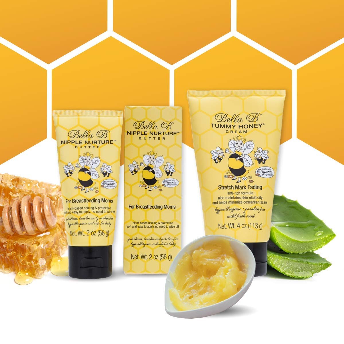 BELLA B Bundle Nipple Nurture Butter 2 oz & Tummy Honey Cream 4 oz – Organic Nipple Cream for Breastfeeding – Organic Nipple Butter – Breastfeeding Cream – Stretch Mark Prevention Cream