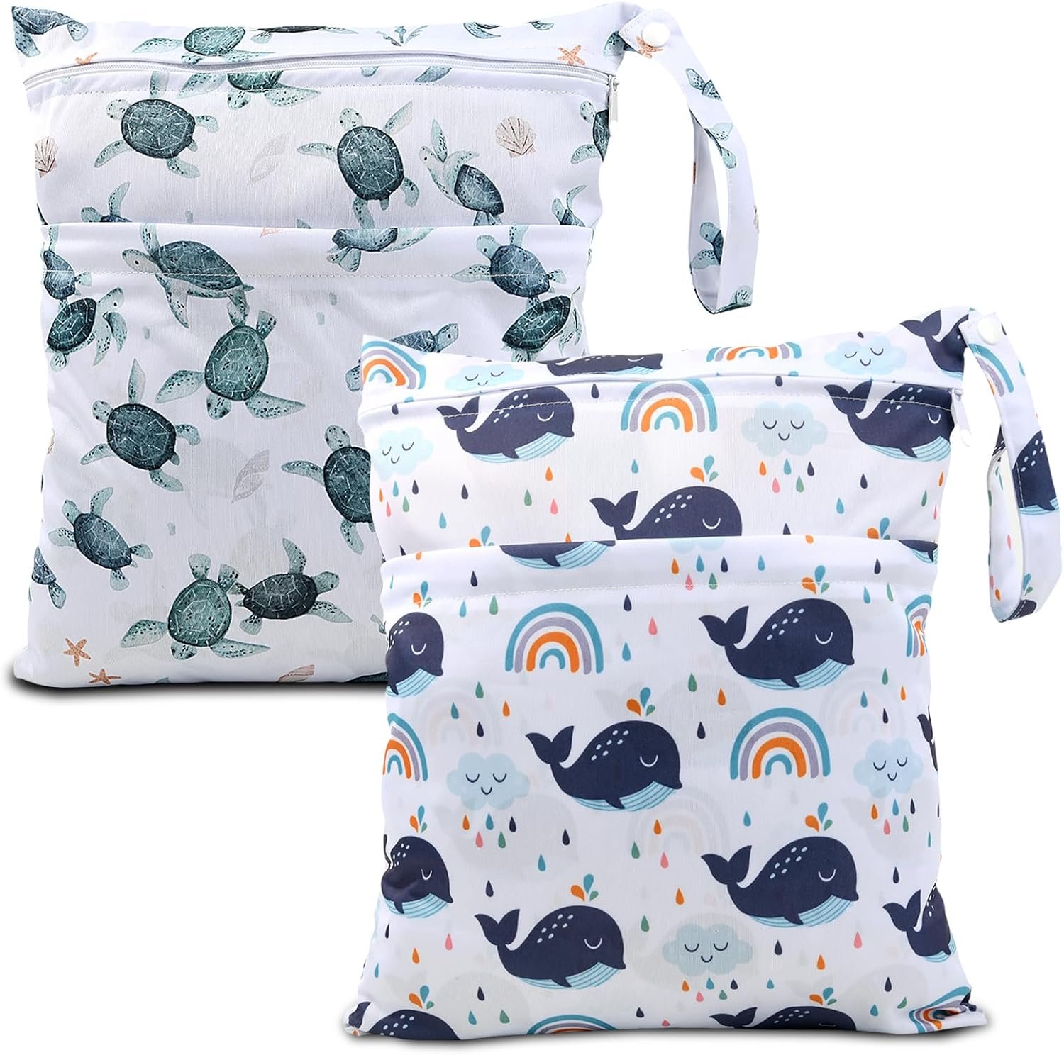 2pcs Waterproof Wet Dry Bags Wet Bags with Two Zippered Pockets
