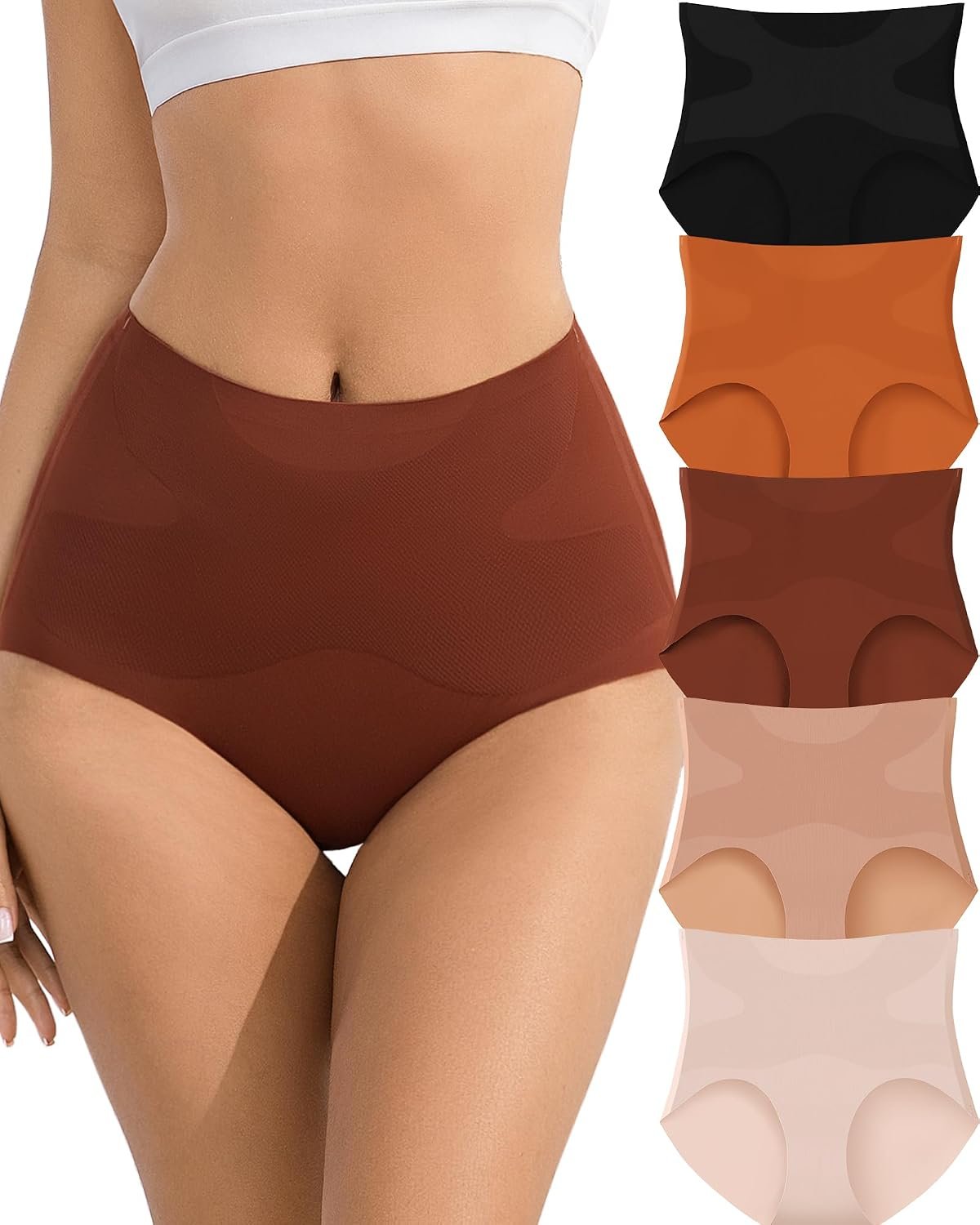 J-pone Tummy Control Underwear for Women Seamless High Waisted Panties No Show Stretch Full Coverage Tagless Briefs, 5 Pack