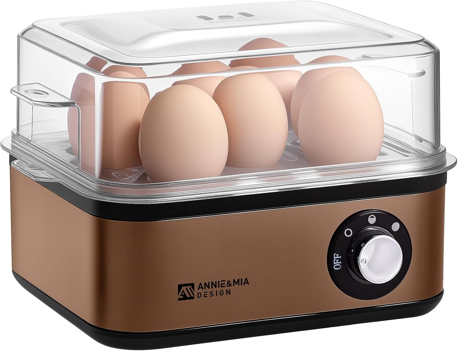 Annie & Mia Design Stainless Steel Electric Rapid Egg Cooker, 8 Egg Capacity 500W, Soft/Medium/Hard Boiled Egg Boiler Poacher Steamer Omelet Maker, BPA-Free, Auto Shut-Off, with Recipe Guide Book
