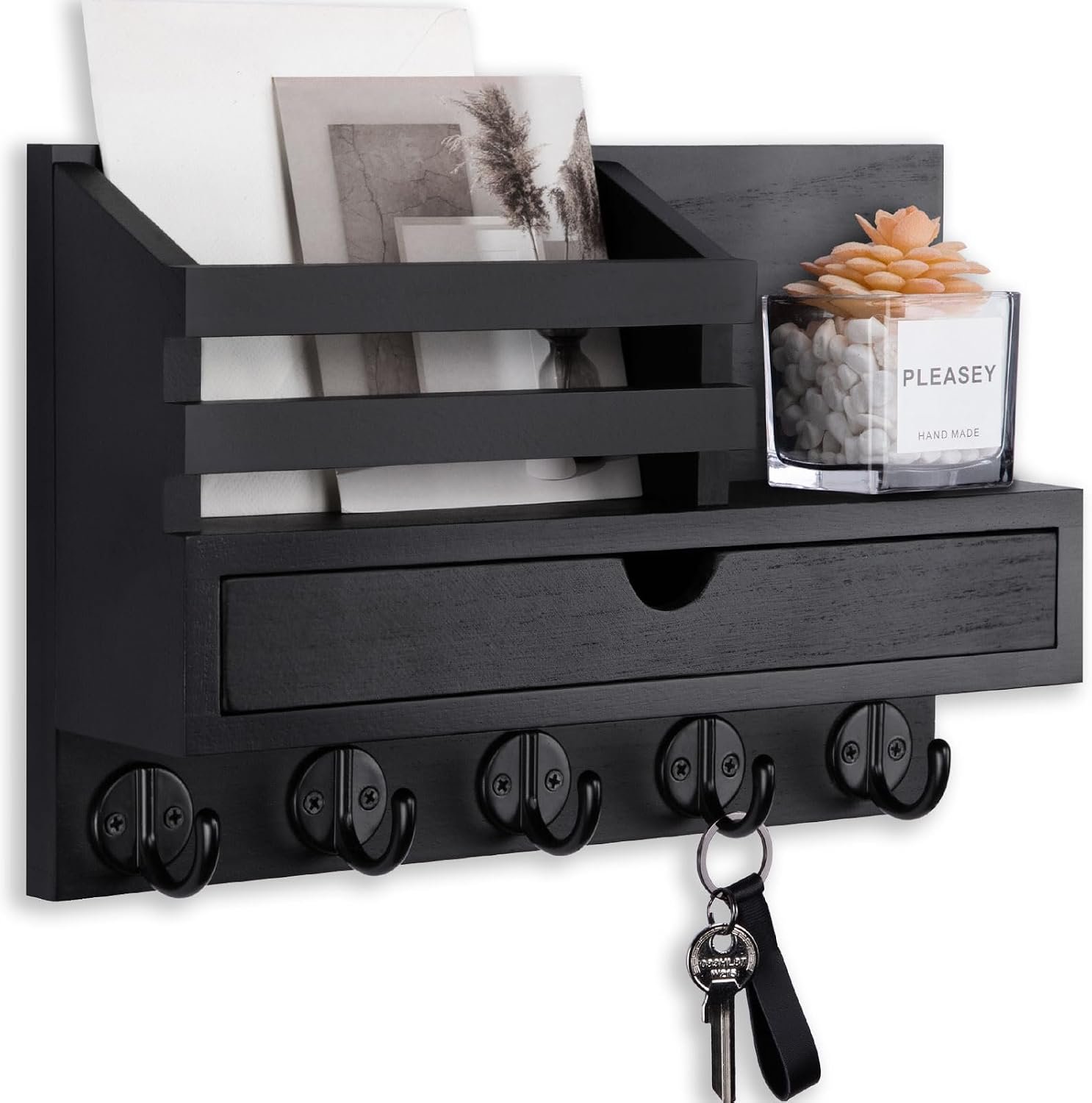 Key Holder Wall Mount, Mail Holder with Storage Drawer