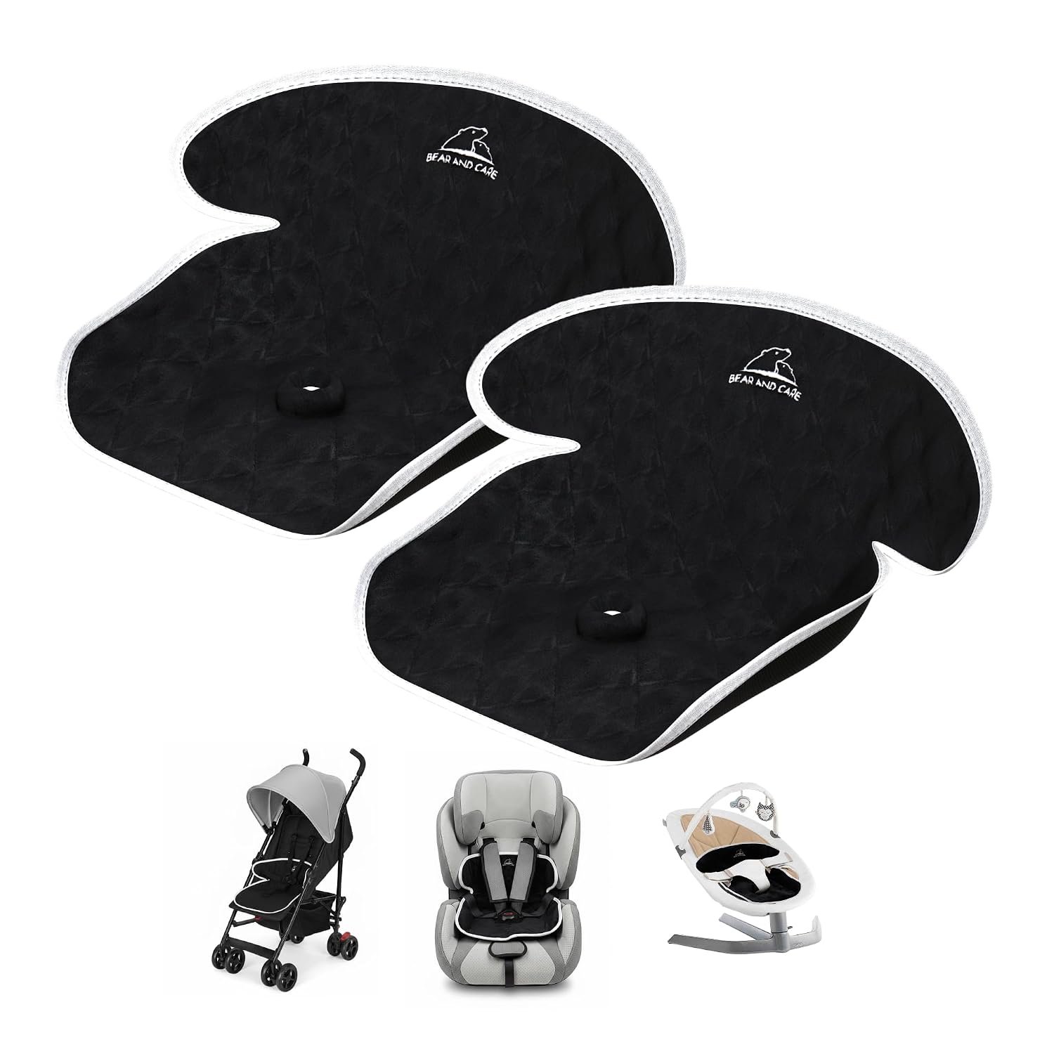 Bear and Care – Piddle Pads – Strollers, Bouncers & Car Seat Pad, Waterproof & Machine-Washable Cover on Car Potty for Toddler Toilet Training (Black, Pack of 2)