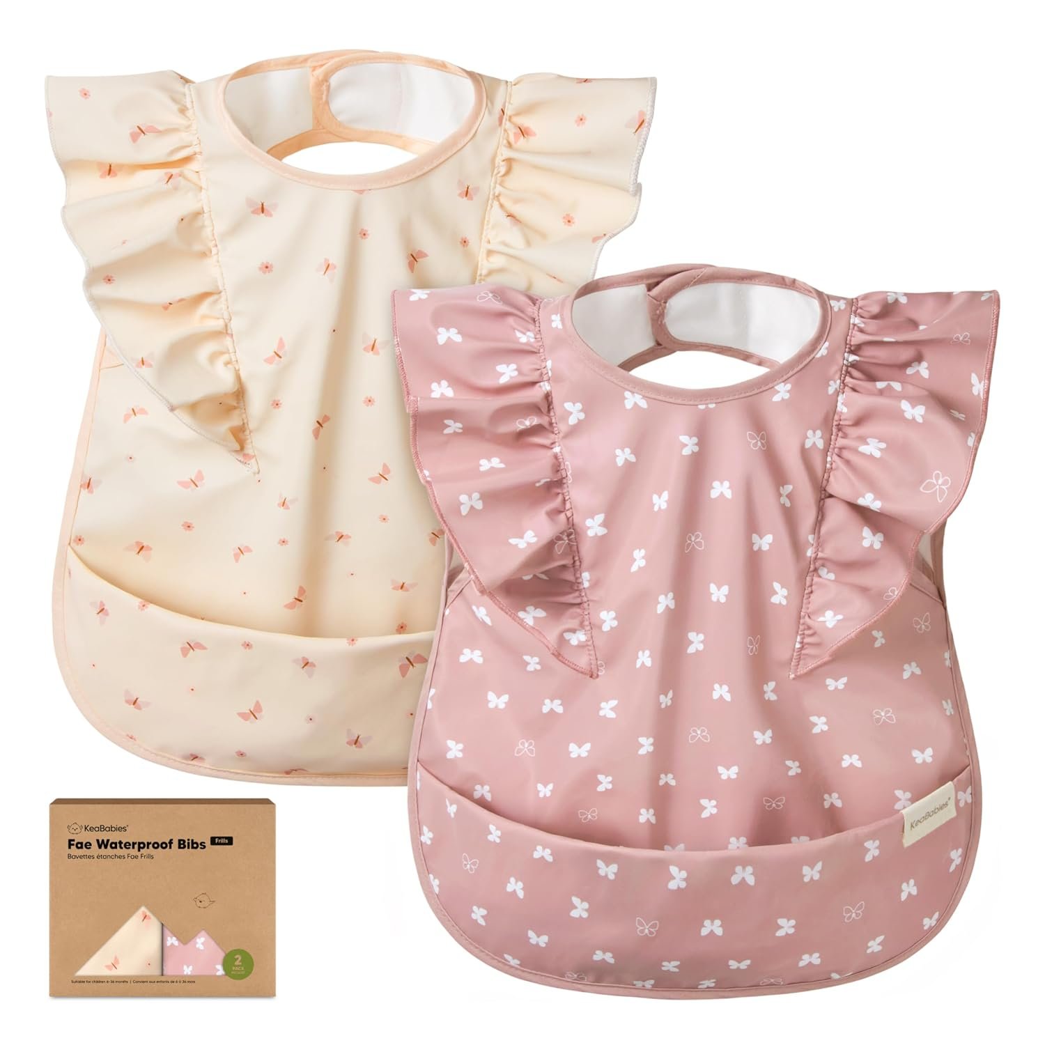 KeaBabies Waterproof Bibs for Baby Girl,Boy, 2-pk Lightweight (Butterflies)