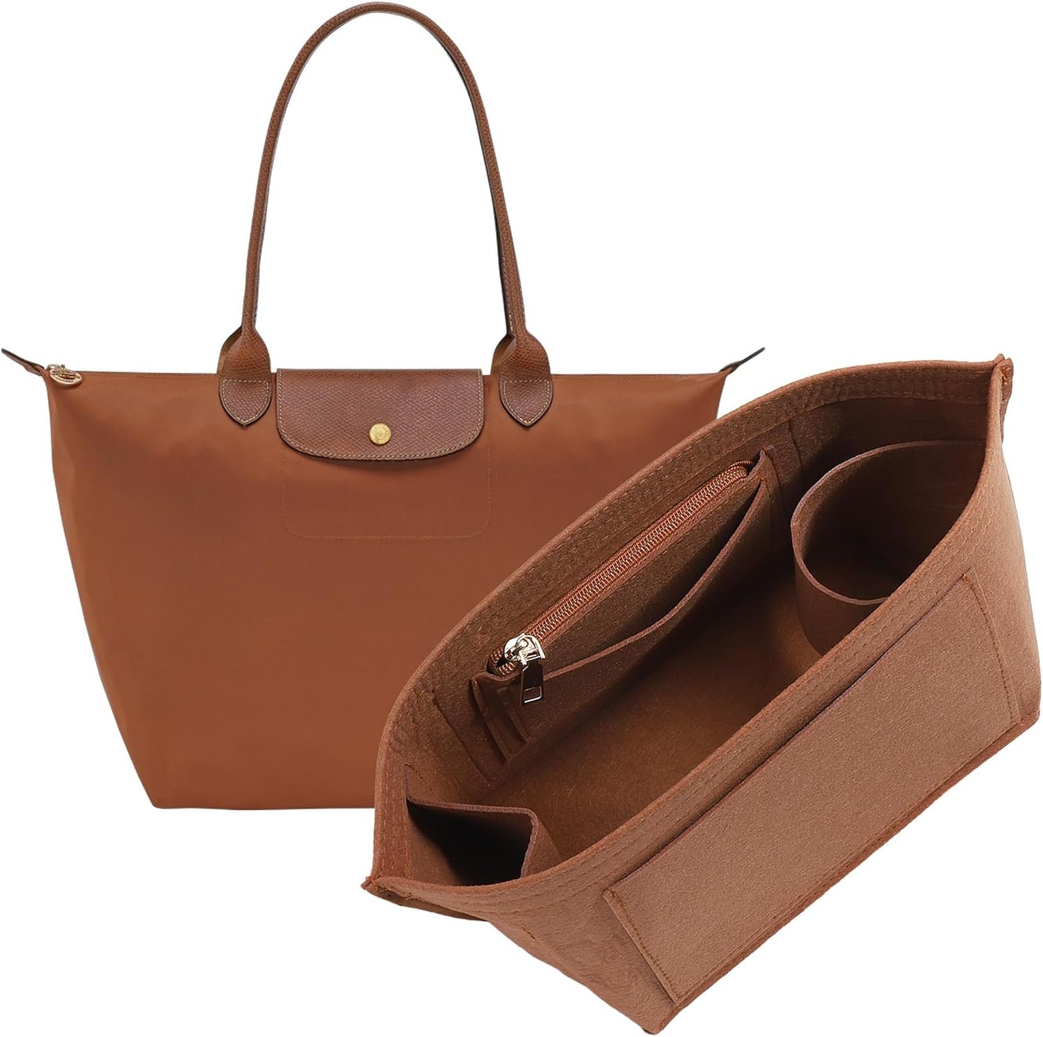 Purse Organizer Insert for Longchamp Le Pliage M Tote Bag, Brown