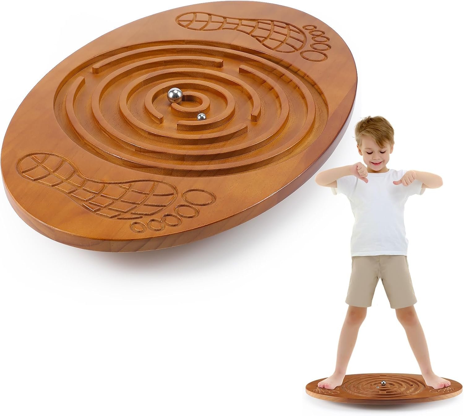 Jellyarch Maze Balance Board with 2 Bead Wobble Wood Board for Leg Workout
