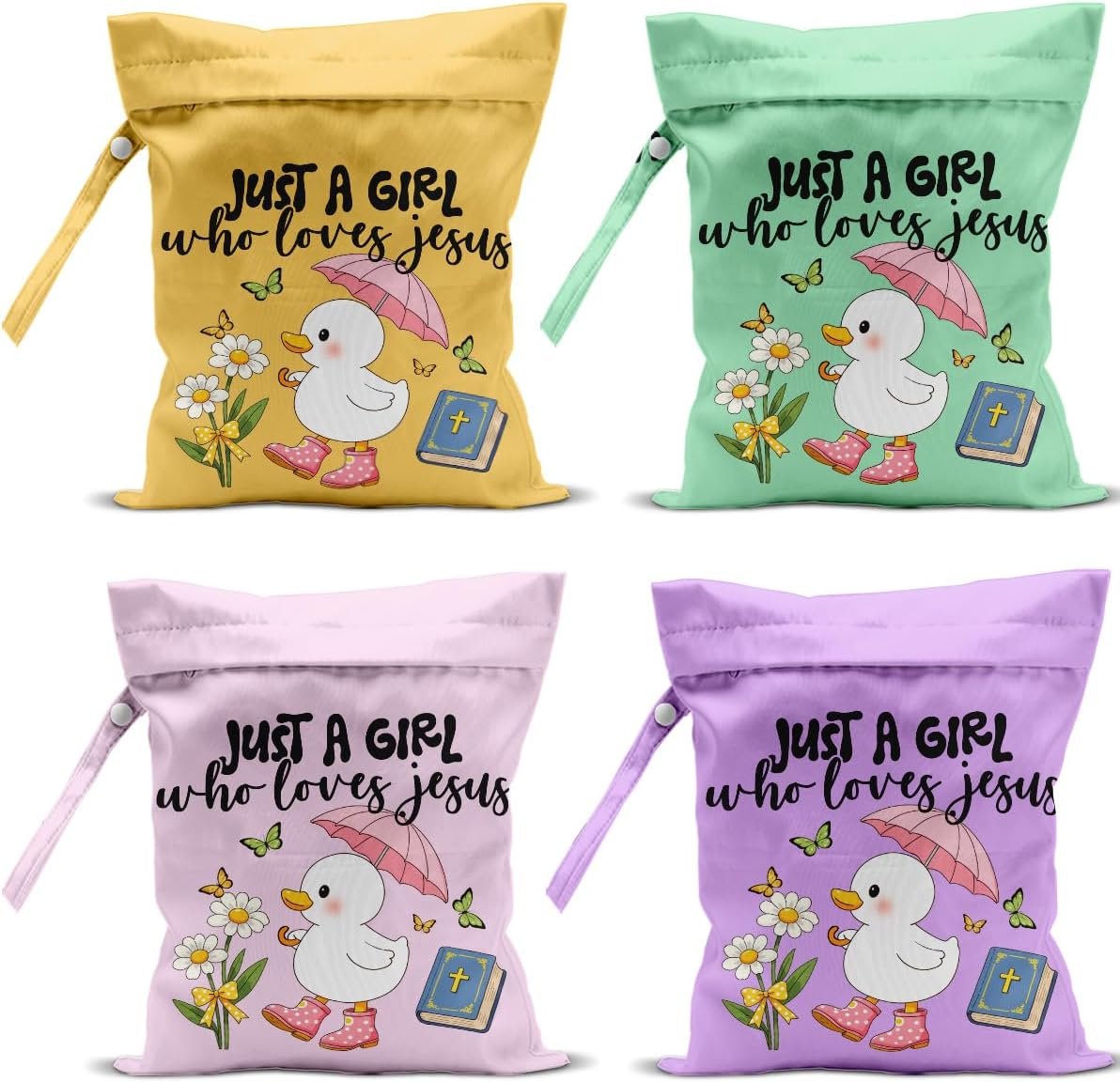 4 Pack Cute Wet Bag Waterproof Washable Reusable Wet Dry Bag for Swimsuit Clothes Cloth Diaper Travel Beach Pool Yoga Gym Toiletries Travel Beach Essentials, Bow Animal Goose Decor Lovers Gift