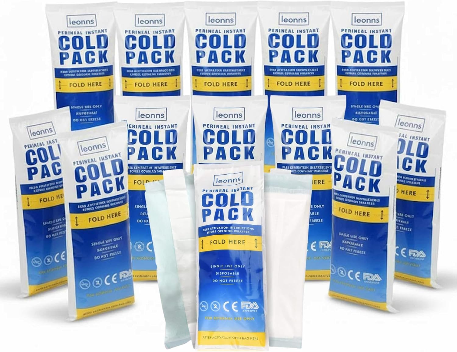Leonns Instant Perineal Ice Packs for Postpartum | Adhesive Strip, 12 Pack