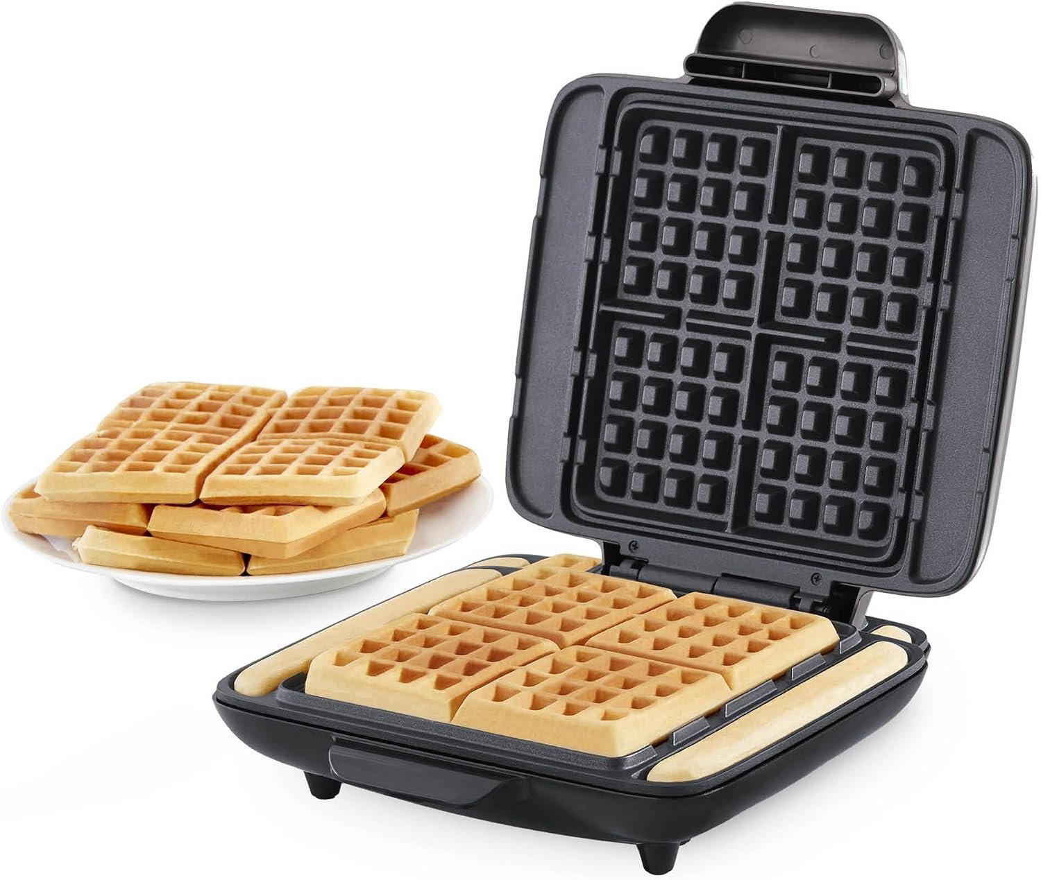 Dash No-Drip Waffle Maker, 4 Square Mini Waffles at Once, Silver