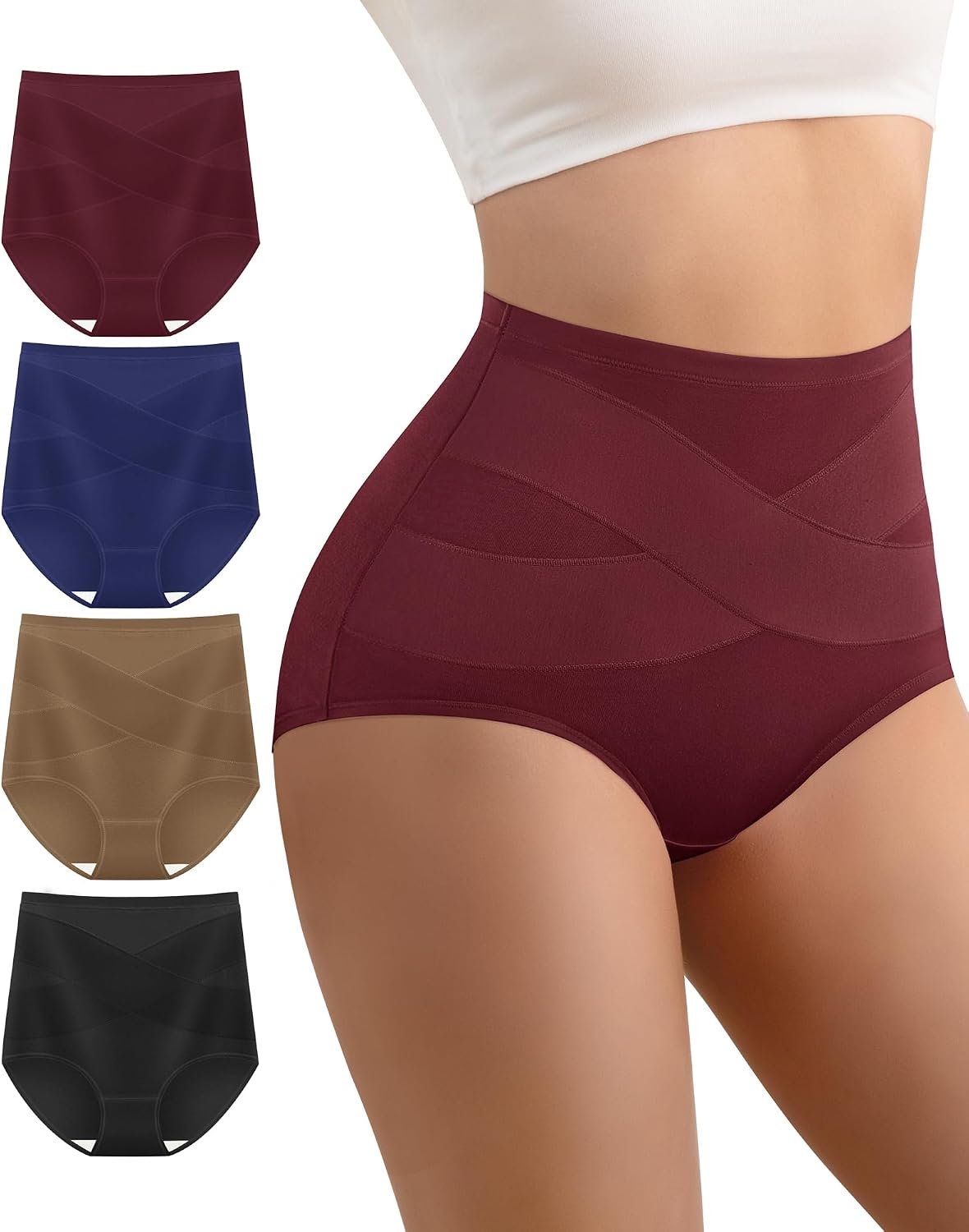 Women’s Cotton Underwear High Waisted Post Partum Soft Panties 4 Pack