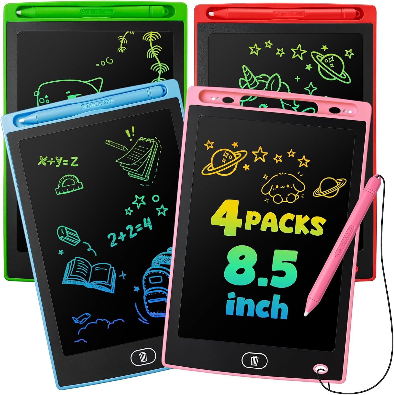 4 Pack LCD Writing Tablet for Kids, Erasable and Reusable Toddler Doodle Board in 8.5 inch, Ideal Educational Drawing Pad for Learning Toy for Ages 3-8 Gifts for Girls Boys
