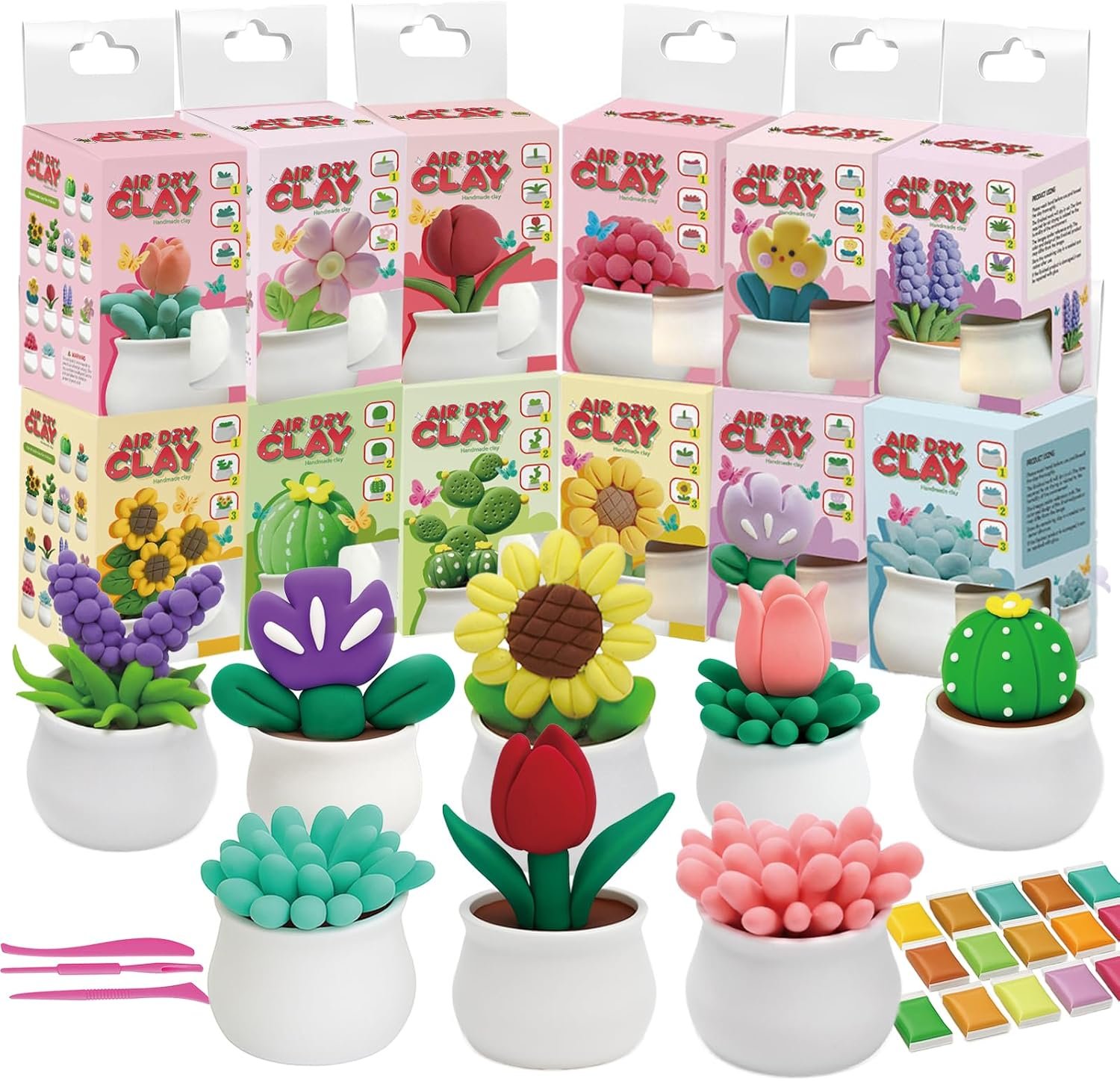 Air Dry Clay for Kids, 12 Plants DIY Modeling Clay Kit with Sculpting Tools