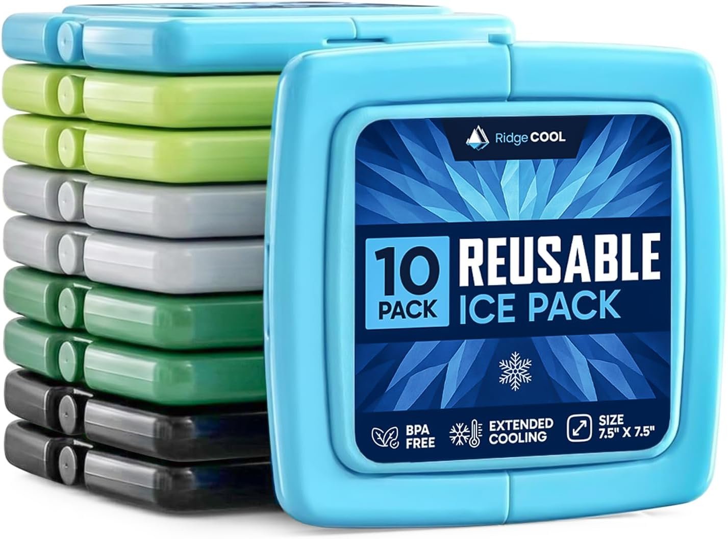 Bulk Slim Ice Packs for Lunch Boxes 10 Pack – Reusable Ice Packs for Coolers, Thin Flat Long Lasting Freezer Packs for Kids Lunch Box, BPA Free Leak-Resistant, 4.8″x 4.8″, Multicolor