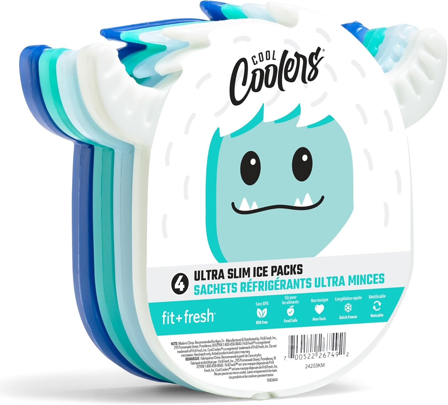 Fit & Fresh Cool Coolers Reusable Kids Lunch Box Ice Packs, 4pk