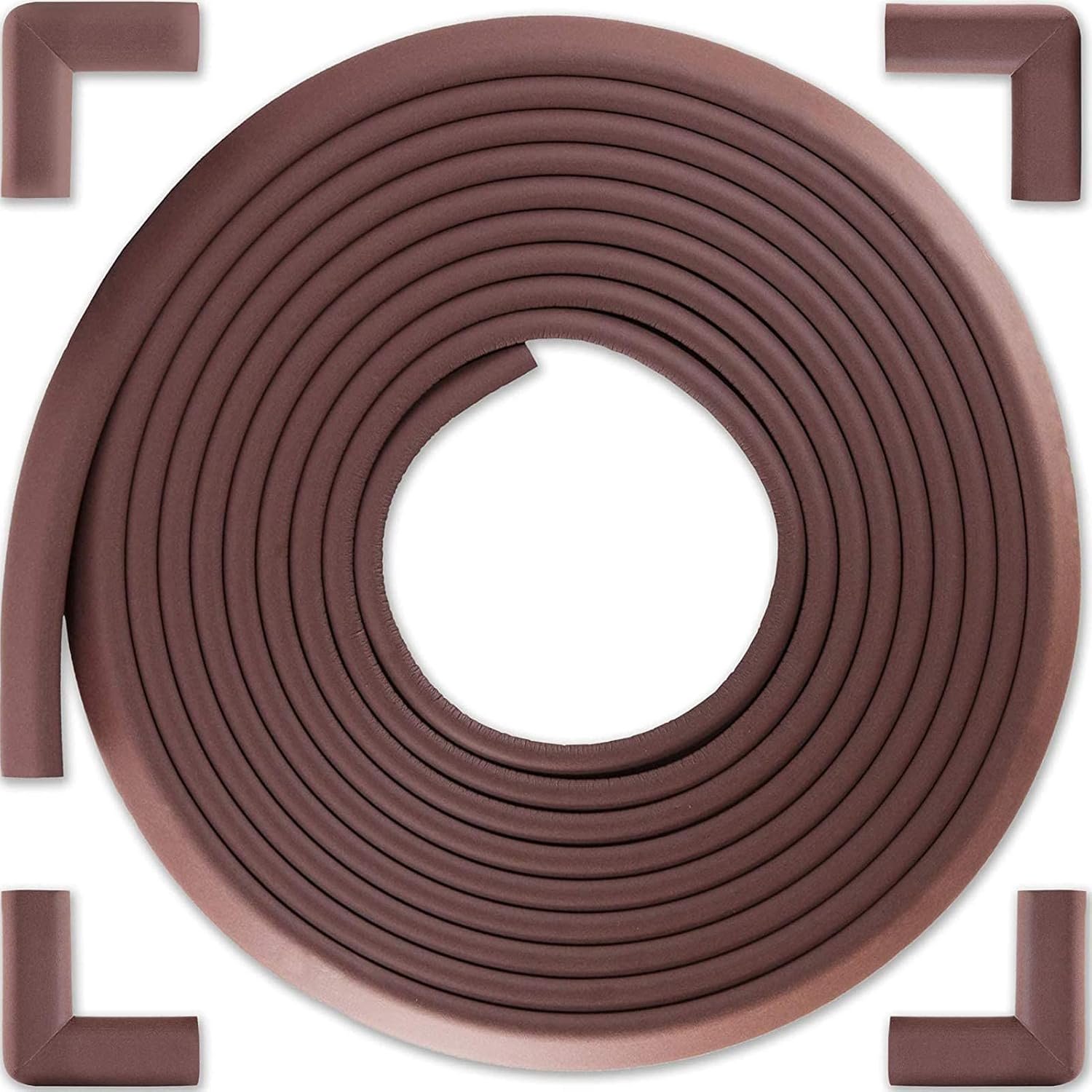 Bébé Earth Baby Proofing Edge and Corner Guard Protector Set for Back to School, 16 Feet Edges & 4 Foam Corners, Furniture and Table Child Baby Proof Bumpers, Pre-Taped Corner Cushions – Coffee Brown