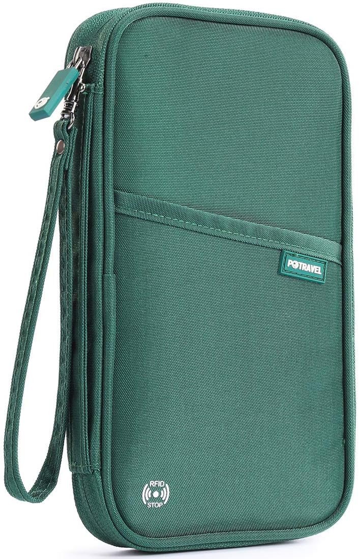 VanFn RFID Travel Passport Wallet, Family Passport Holder, Trip Document Organizer P.Travel Series (Nylon – Green)