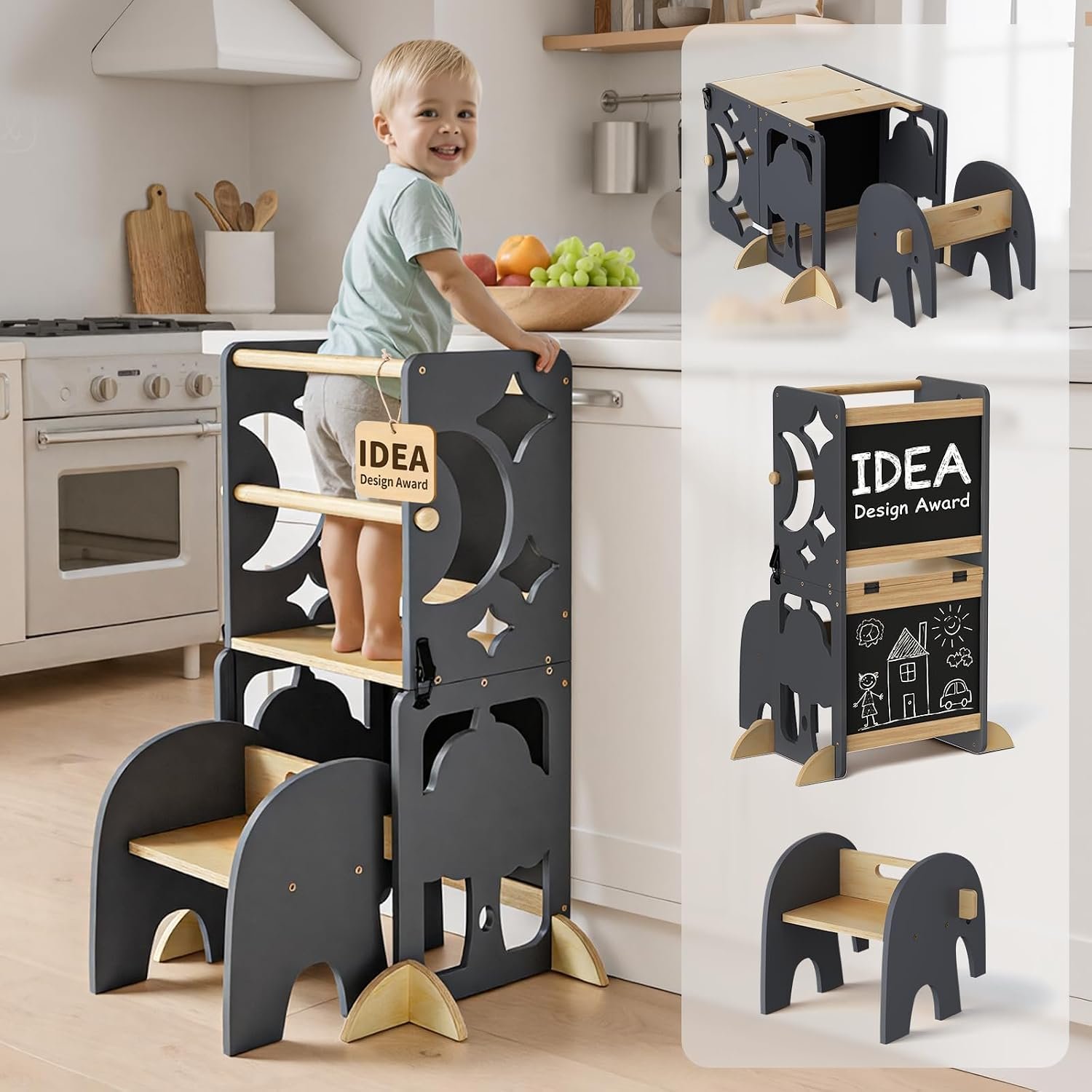 COSYLAND Toddler Standing Tower 4-in-1 Toddler Kitchen Stool Helper