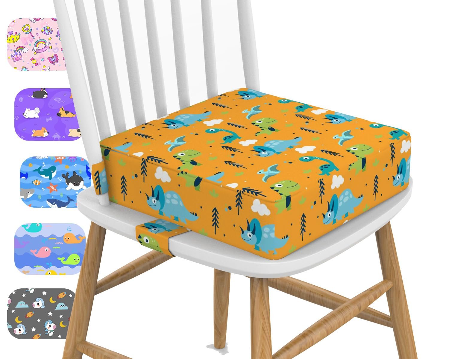 Toddler Booster Seat for Dining Table, KIDUN 4 Inch Heightening Adjustable Booster Seat for Kitchen Chair Boy/Girl.(Buckle/Yellow)