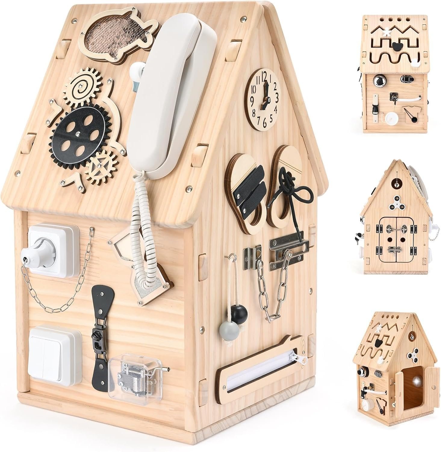 Potatomato Montessori Wooden Busy House – Busy Board Toy for Toddlers – Preschool Learning Educational Toys – Sensory Board for Fine Motor Skills, Gifts for Babys Boys & Girls
