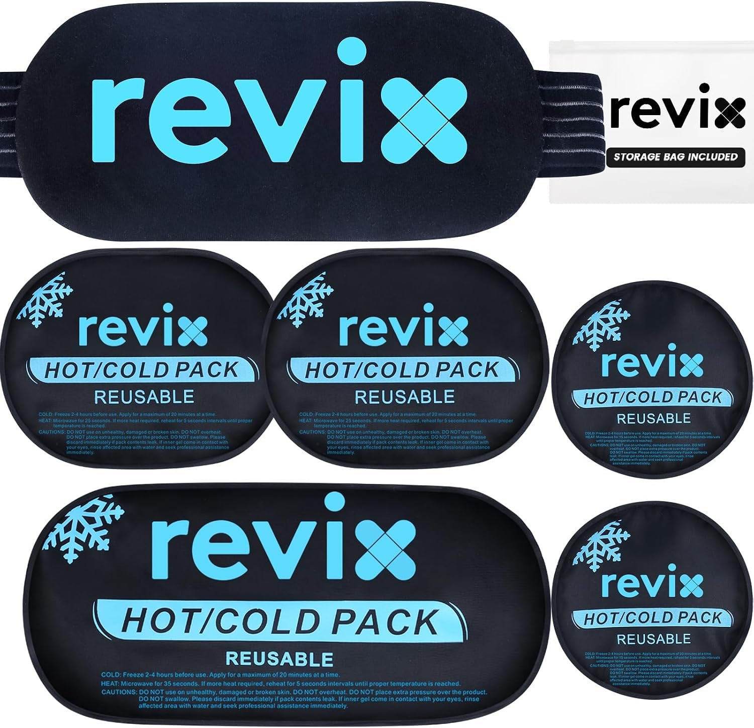 REVIX Ice Packs for Injuries, 5 Pack Hot & Cold Gel for Knee & Back