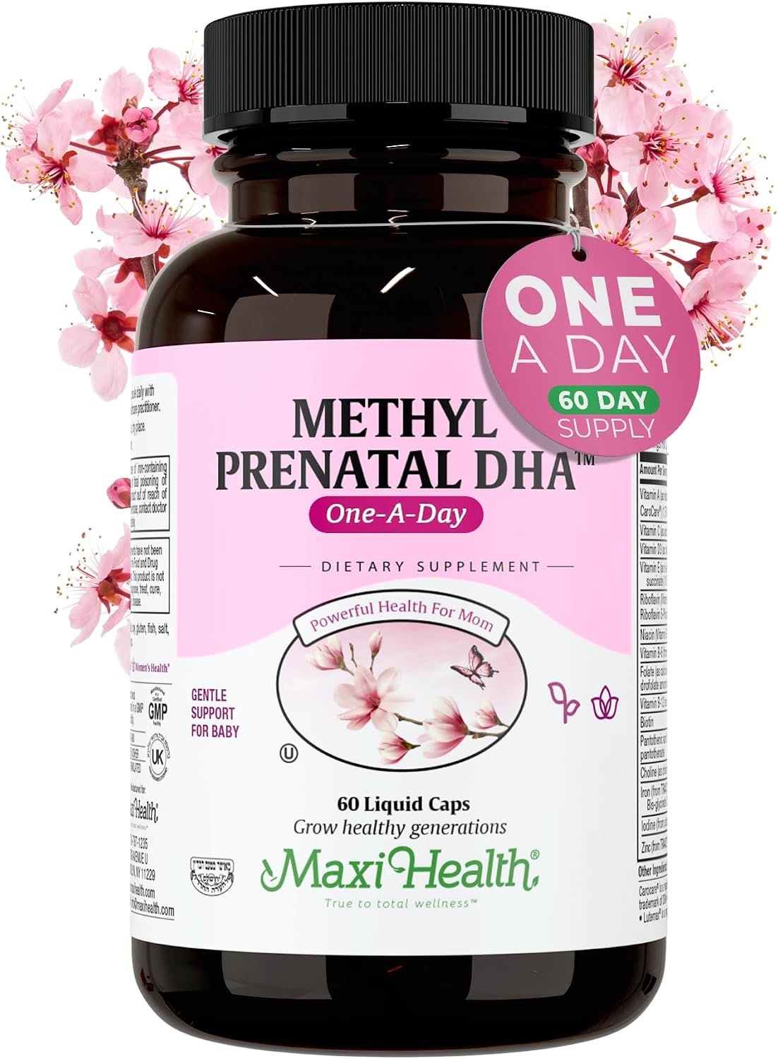Maxi Health® Prenatal Vitamins with DHA & Folic Acid (60 Liquid Capsules)