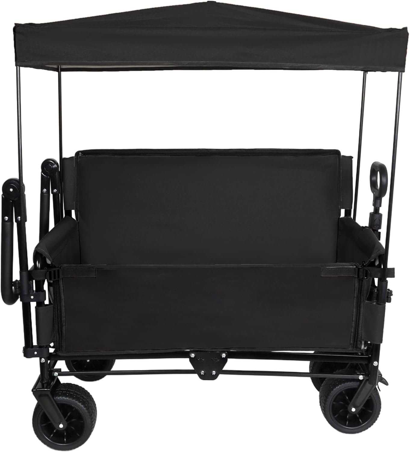 ZeHuoGe 3-in-1 Folding Wagon Cart with Bench Seat & Canopy & Storage, 500lbs Heavy-Duty, 180L Capacity, All-Terrain Wagon for Camping, Beach, Sports, & Garden (Black)