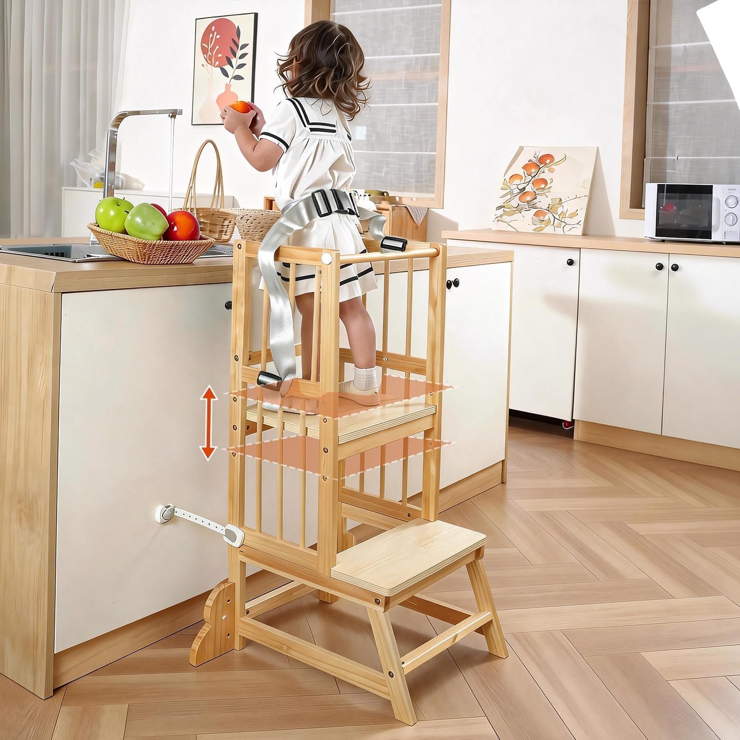 Toddler Tower Adjustable Height, Kids Kitchen Step Stool with Safety Rail