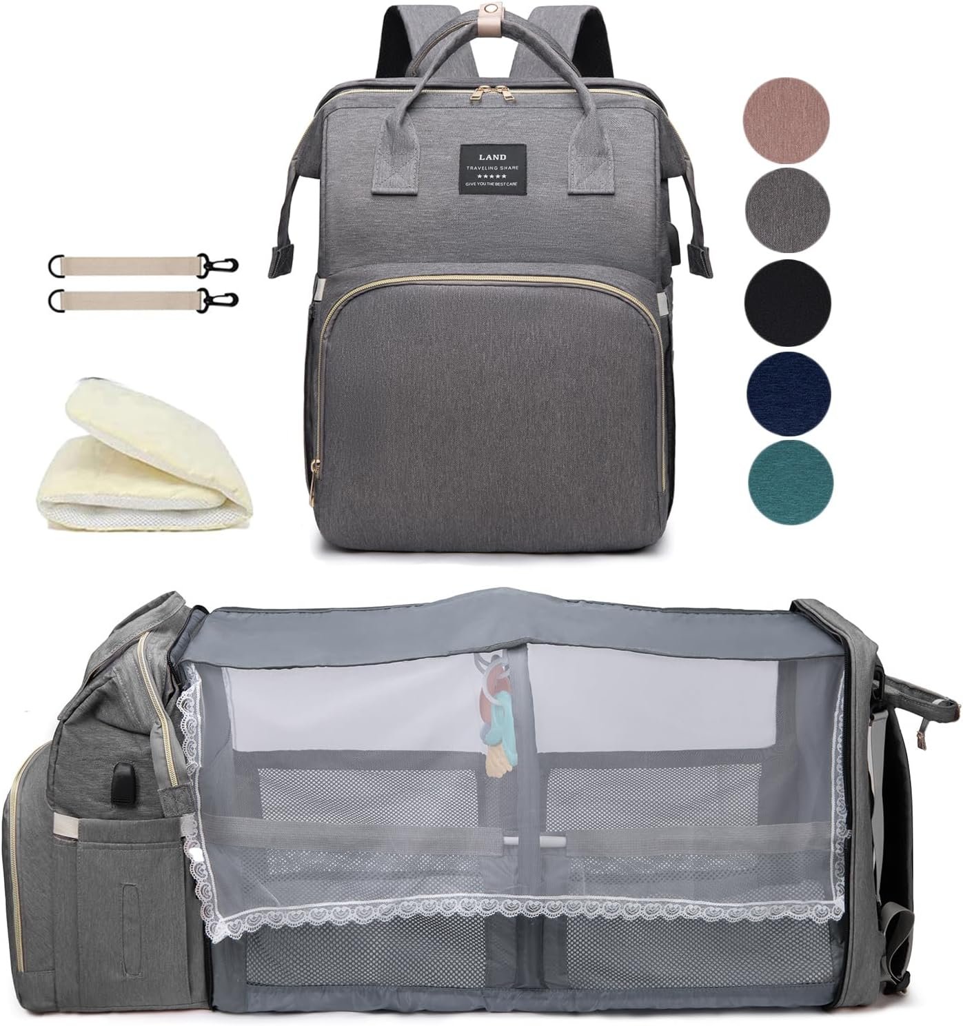 houscly Diaper Bag Backpack with Changing Station, 25L Large Capacity