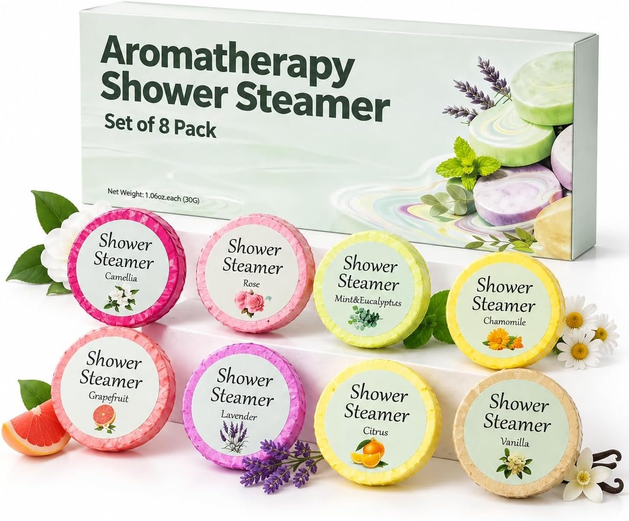 Shower Steamers Aromatherapy Gifts, 8 Pack Natural Essential Oils Home Hotel Spa