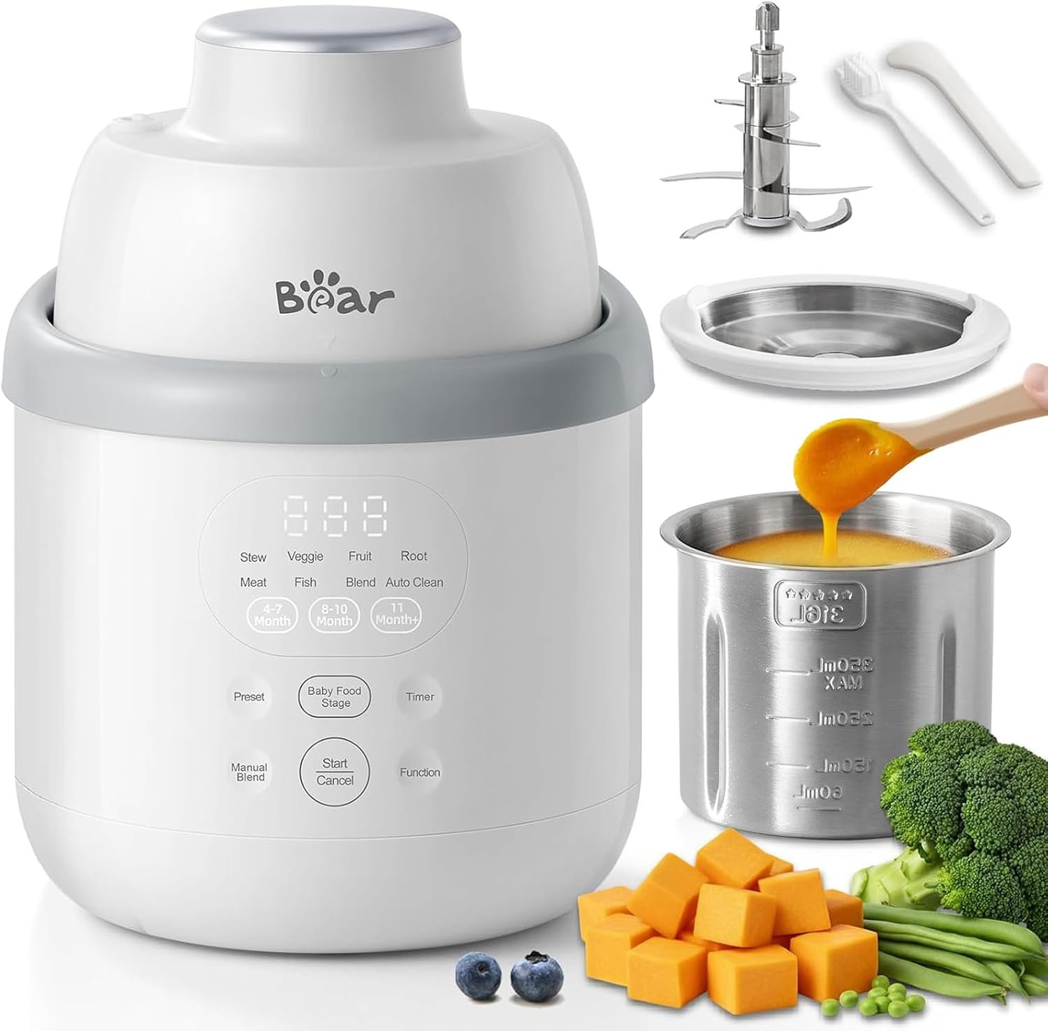 Bear Stainless Steel Baby Food Maker Processor, NutriEase 3-Stage Texture