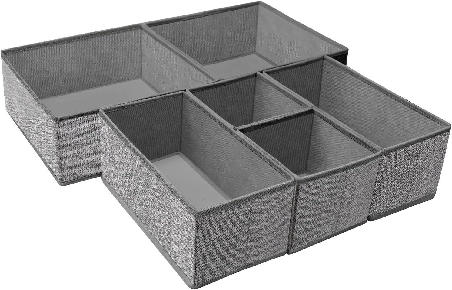 Criusia Foldable Underwear Drawer Organizer, Closet Dividers, Storage Box for Clothes, Socks (6 Bins, Gray)