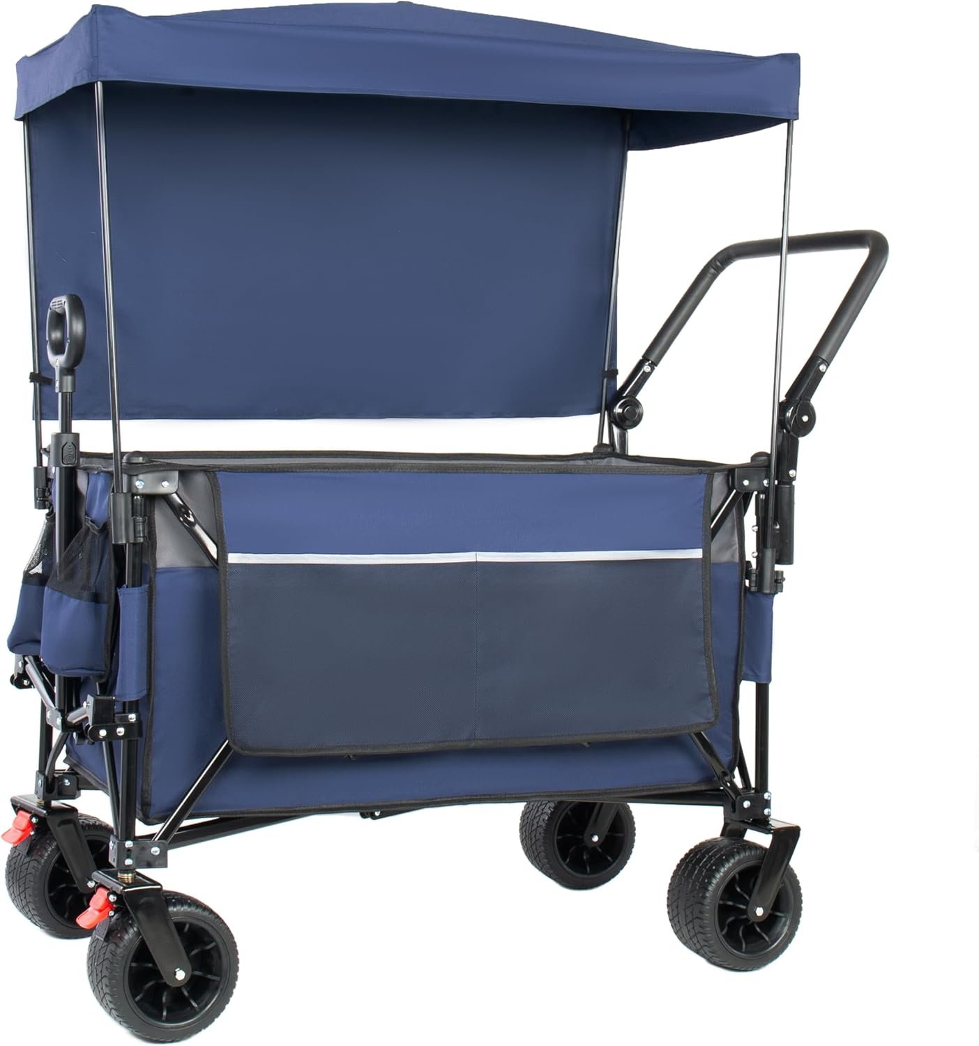 ZeHuoGe 37.5″ Multi-Functional Push-Pull Folding Wagon Cart with Rotating Handle & Canopy, 7”x4”All-Terrain Wheels, Load Capacity 480lbs, 300L Large Capacity for Transport, Groceries (Blue Gray)