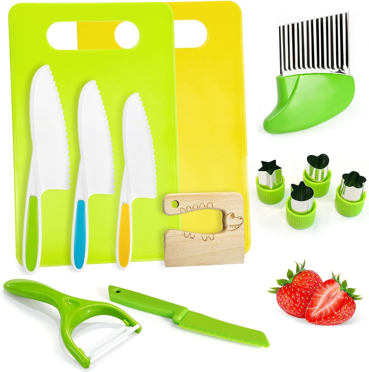 13 Pcs Kids Knife Set for Real Cooking Safe Kitchen Tools for Ages 4+