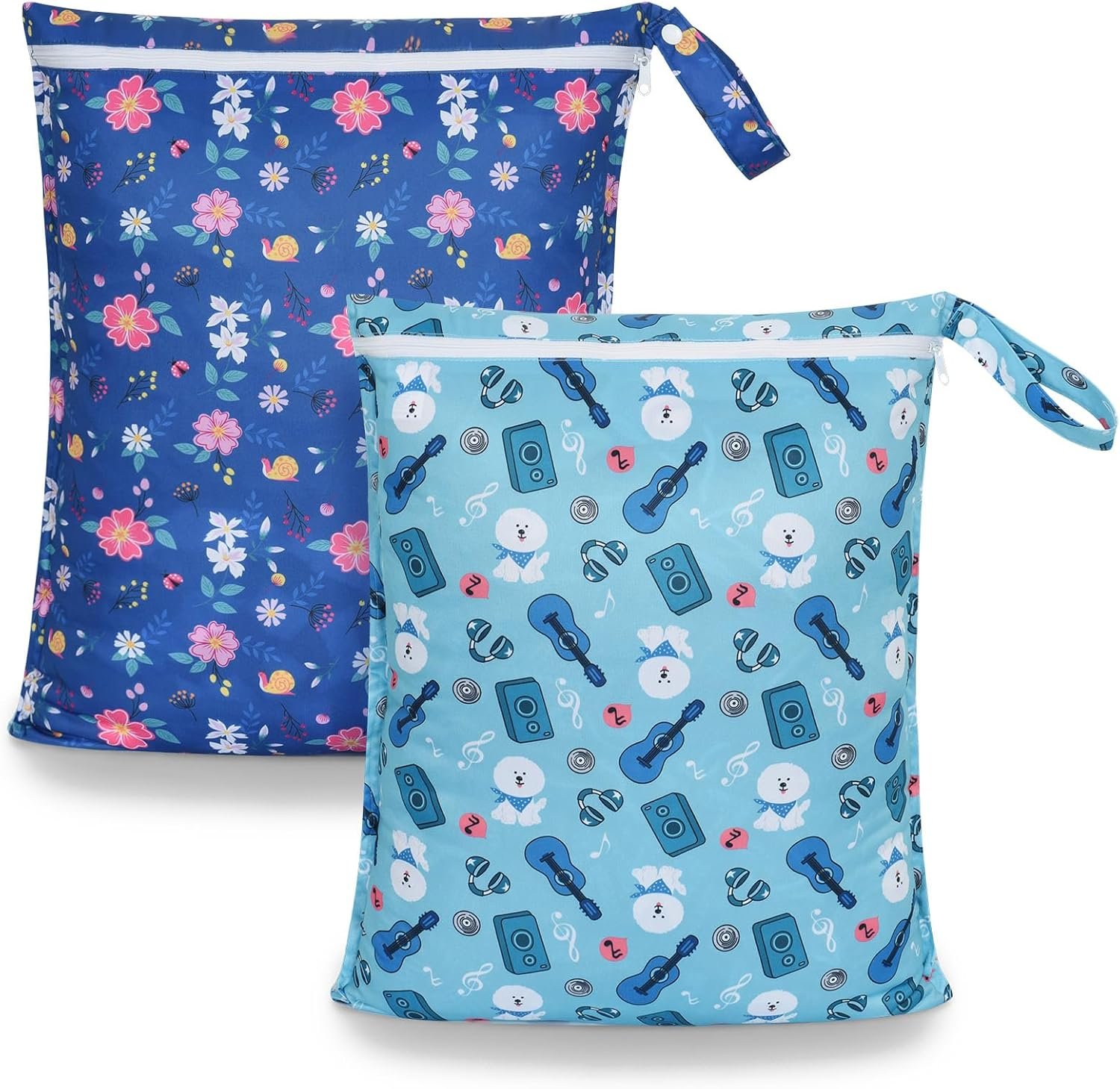 OTraki 2Pcs Waterproof Wet Dry Bags 16×20 inch Wet Bag for Beach, Gym, Yoga, Daycare With Zippered & Handle Wet Clothes Storage Bag Drying do not exceed 176℉(Flower Guitar Pattern)