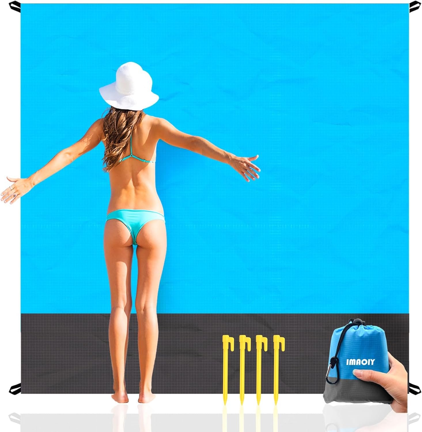 Beach Blanket Sandproof Waterproof, Beach Essentials Extra Large Beach Mat, 79″ x 55″ Oversized Durable Outdoor Picnic Mat Storage Bag for 1-4 Adults, Beach Accessories for Travel, Camping, Hiking