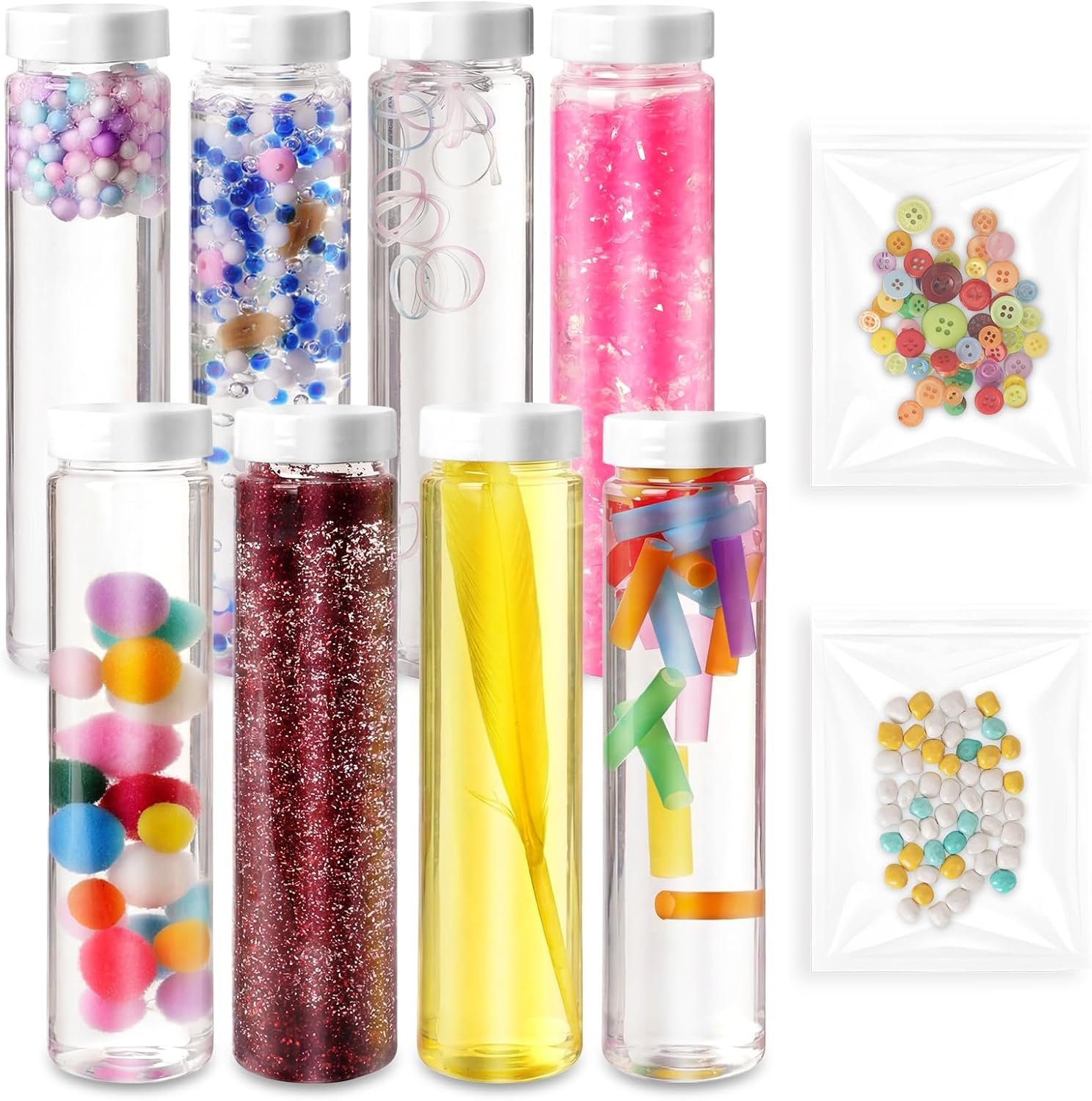 8PCS Sensory Bottle with Filler for Toddlers, DIY Calming Bottles with Decorative Fillers, Calm Down Corner Supplies,Preschool & Kindergarten Classroom Must Haves