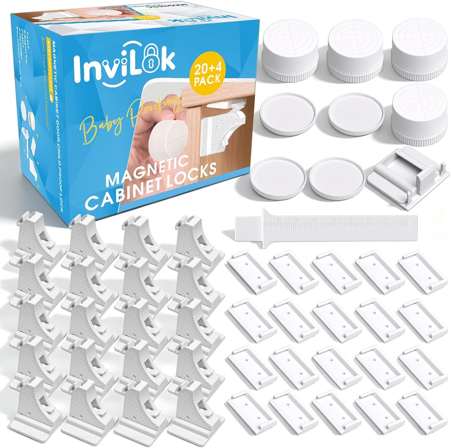 Magnetic Cabinet Locks Baby Proofing (20 Locks & 4 Keys) – No Drill