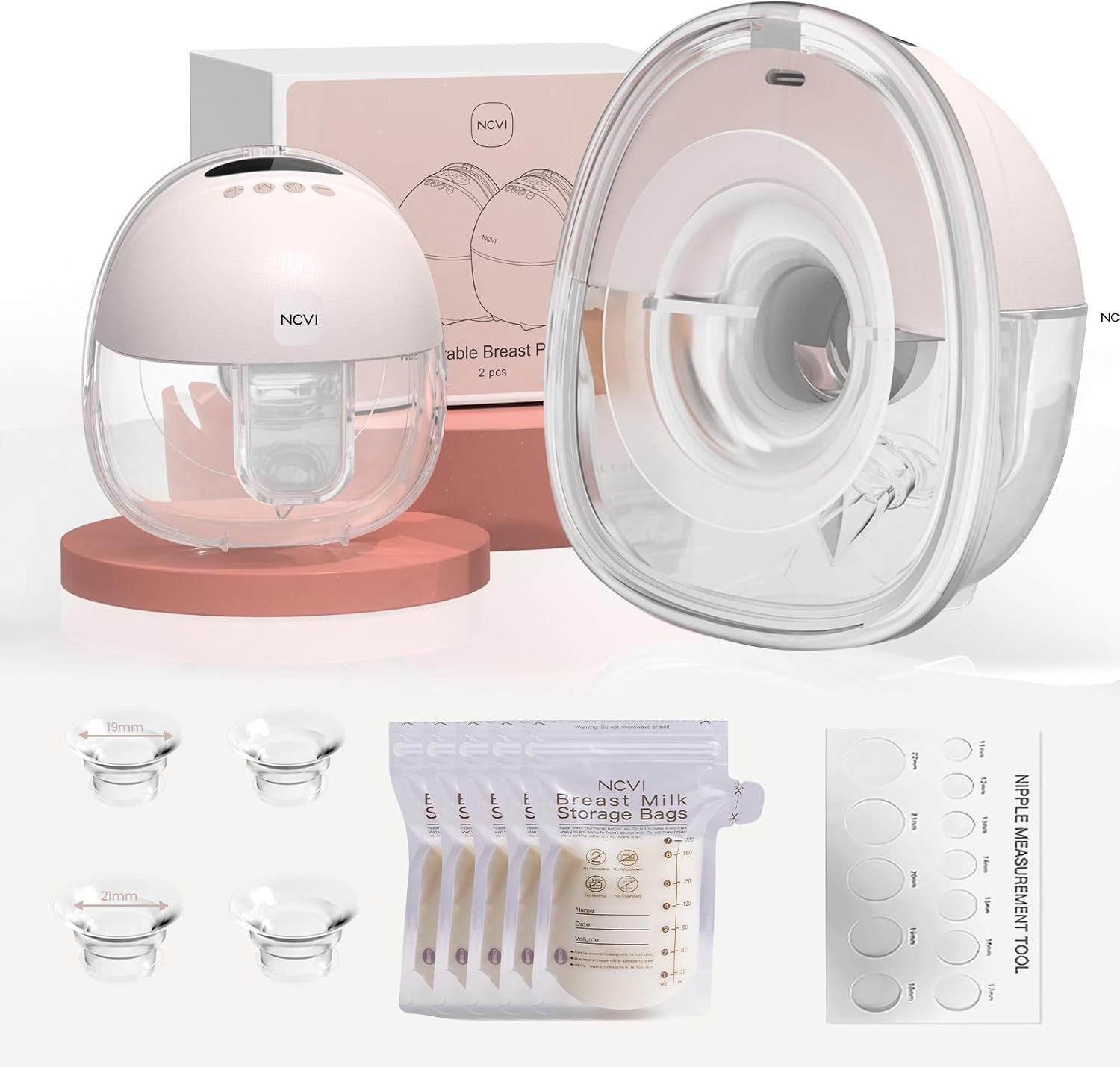 NCVI Wearable Breast Pump Hands Free for Mom Office, Home or Travel (Pink)