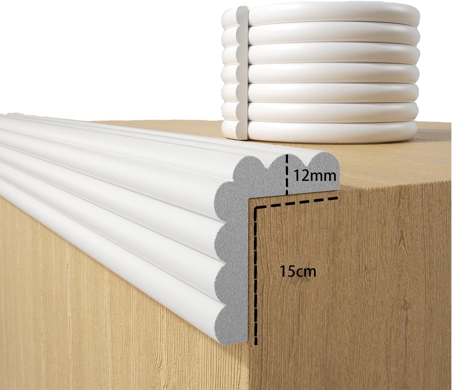 Baby Proofing Wall Corner Protector,Edge Guard Corner Protector,6.56ft Thinken Soft Corner Protectors Pre-Taped Soft Rubber Foam Edge Cushion for Furniture (White, 6.56Ft x 5.9″ W x 0.47″ Th)