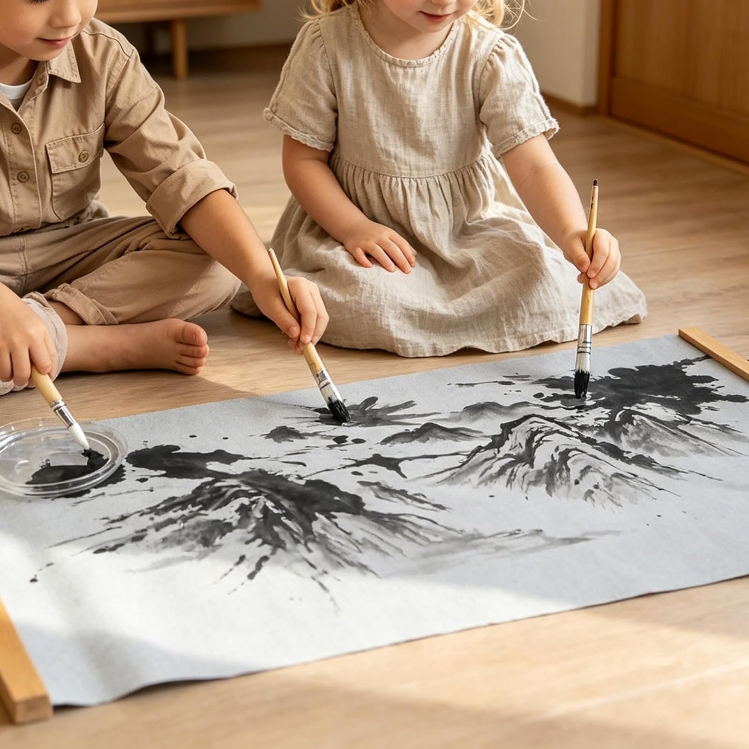 FUMMI 2-Pack Kids Magic Water Drawing Poster – Reusable Mess-Free Water Doodle Mat with Teak Wood Frame