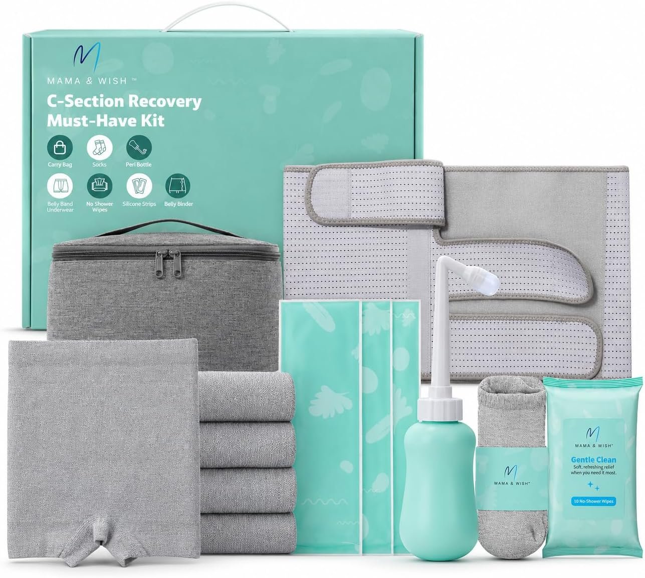 Mama & Wish C-Section Recovery Kit Must Haves | Belly Binder & Scar, 12-Pc