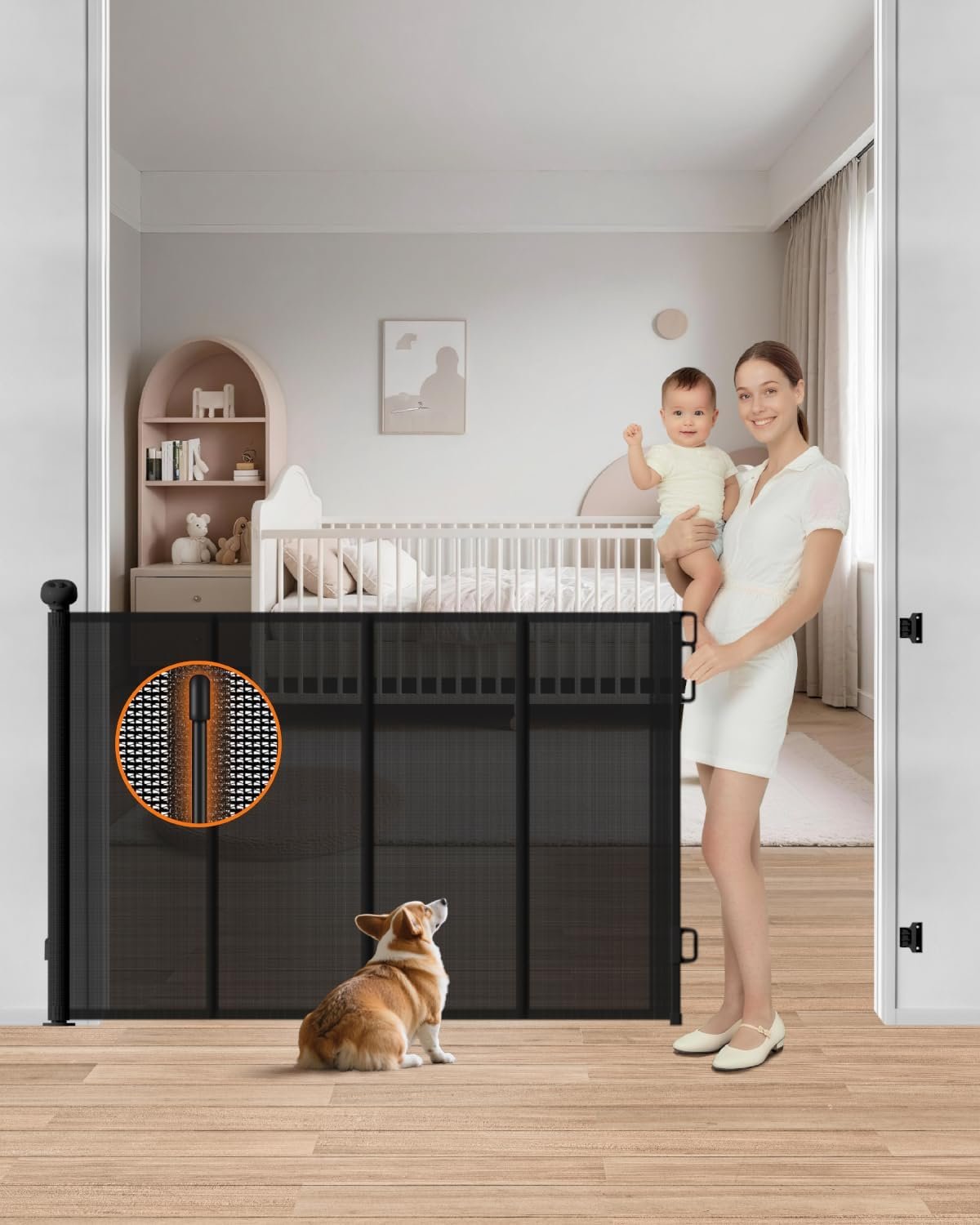 Retractable Baby Gate, Up to 55″ Wide Reinforced Retractable Gate