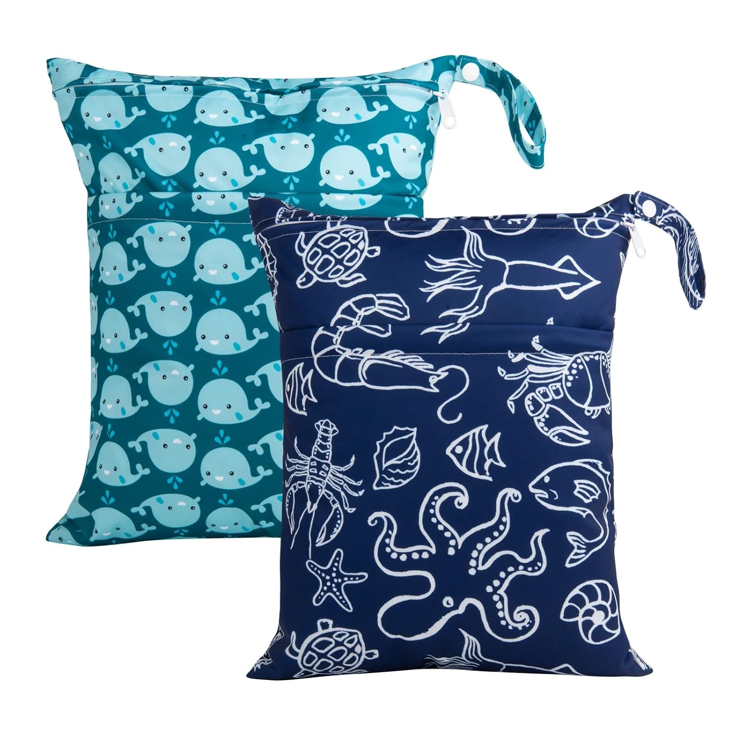 ALVA ALVABABY 2pcs Cloth Diaper Wet Dry Bags Waterproof Reusable with Two Zippered Pockets Travel Beach Pool Daycare Soiled Baby Items Yoga Gym Bag for Swimsuits or Wet Clothes LX-SW1821