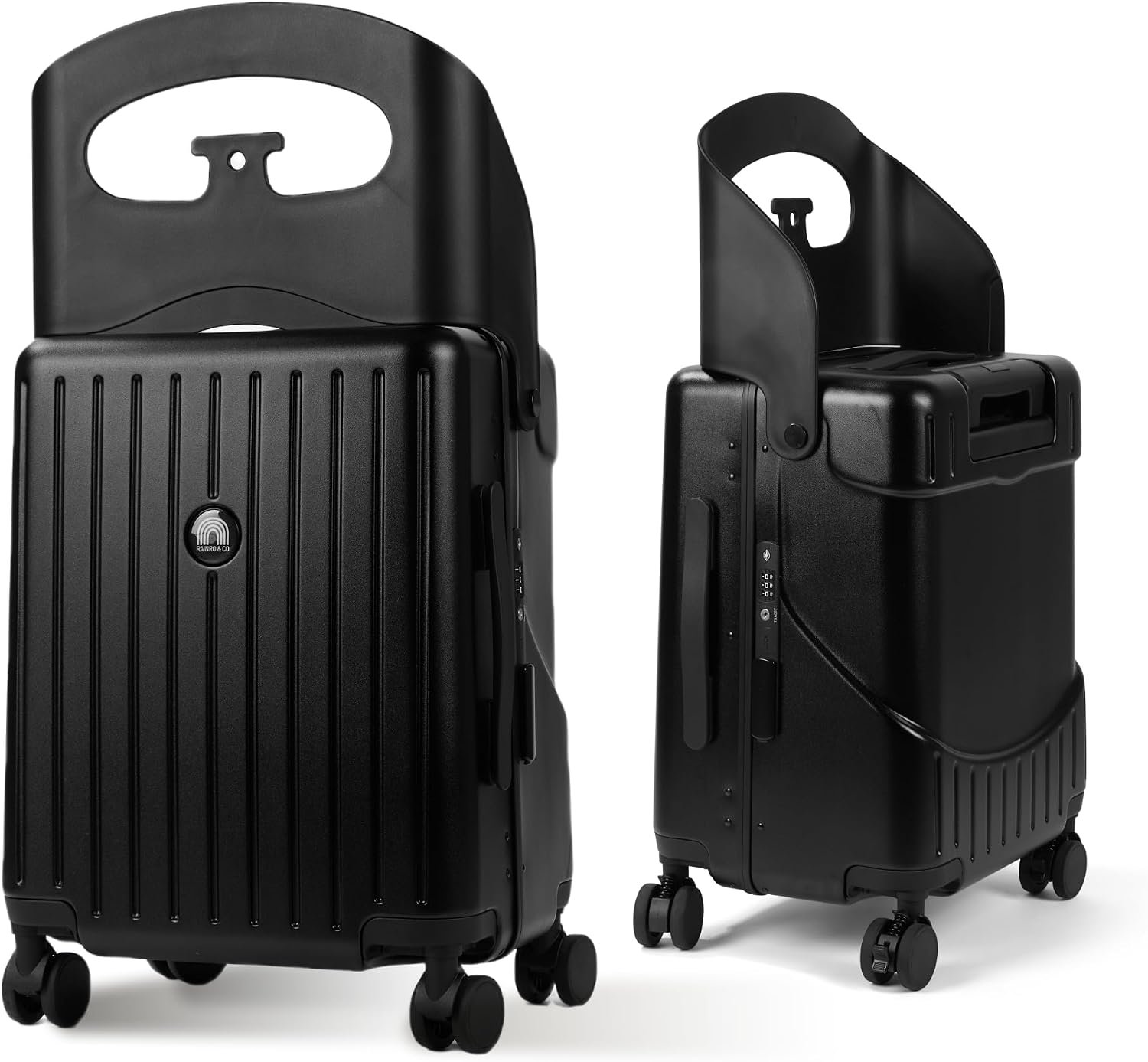 RAINRO & CO 20″ Ride-On Carry-On Luggage for Kids & Adults, Lightweight Durable Hardshell Suitcase with Built-In Kids Seat, Spinner Wheels & TSA Lock (Obsidian Black)