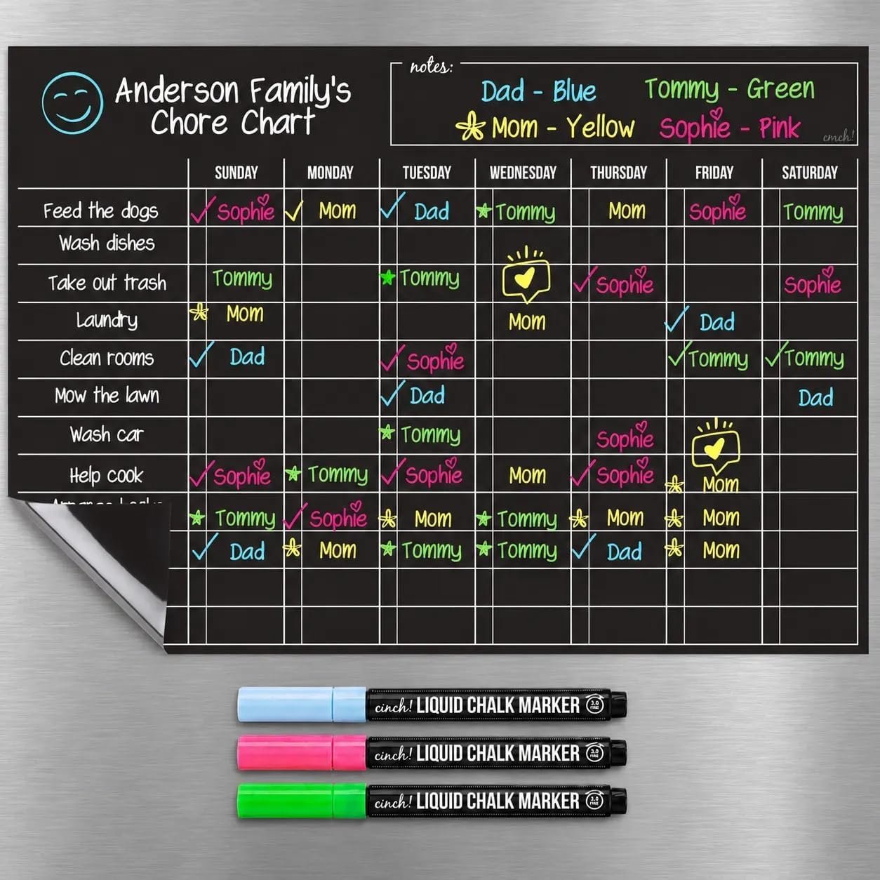 Magnetic Dry Erase Chore Chart for Adults & Kids, 17″ x 12″ – Black
